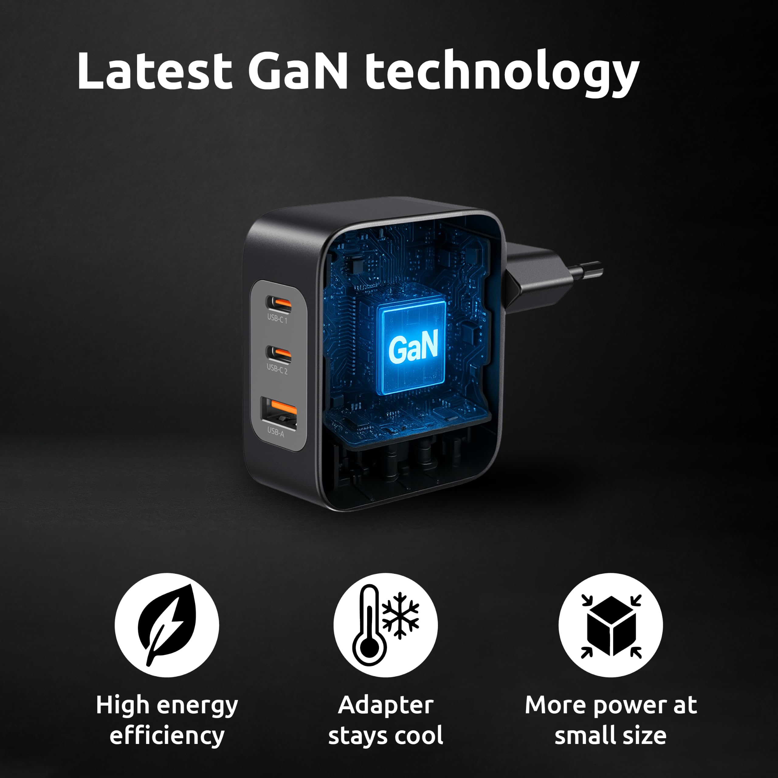 Intenso Power Adapter W100ACC GaN + C520C, 2 x USB-A, alimentatore di rete fino a 100 W, ricarica rapida (PD 3.1, PPS e QC 4.0) + USB-C a C dati + cavo di ricarica per iPhone, Samsung Galaxy, colore