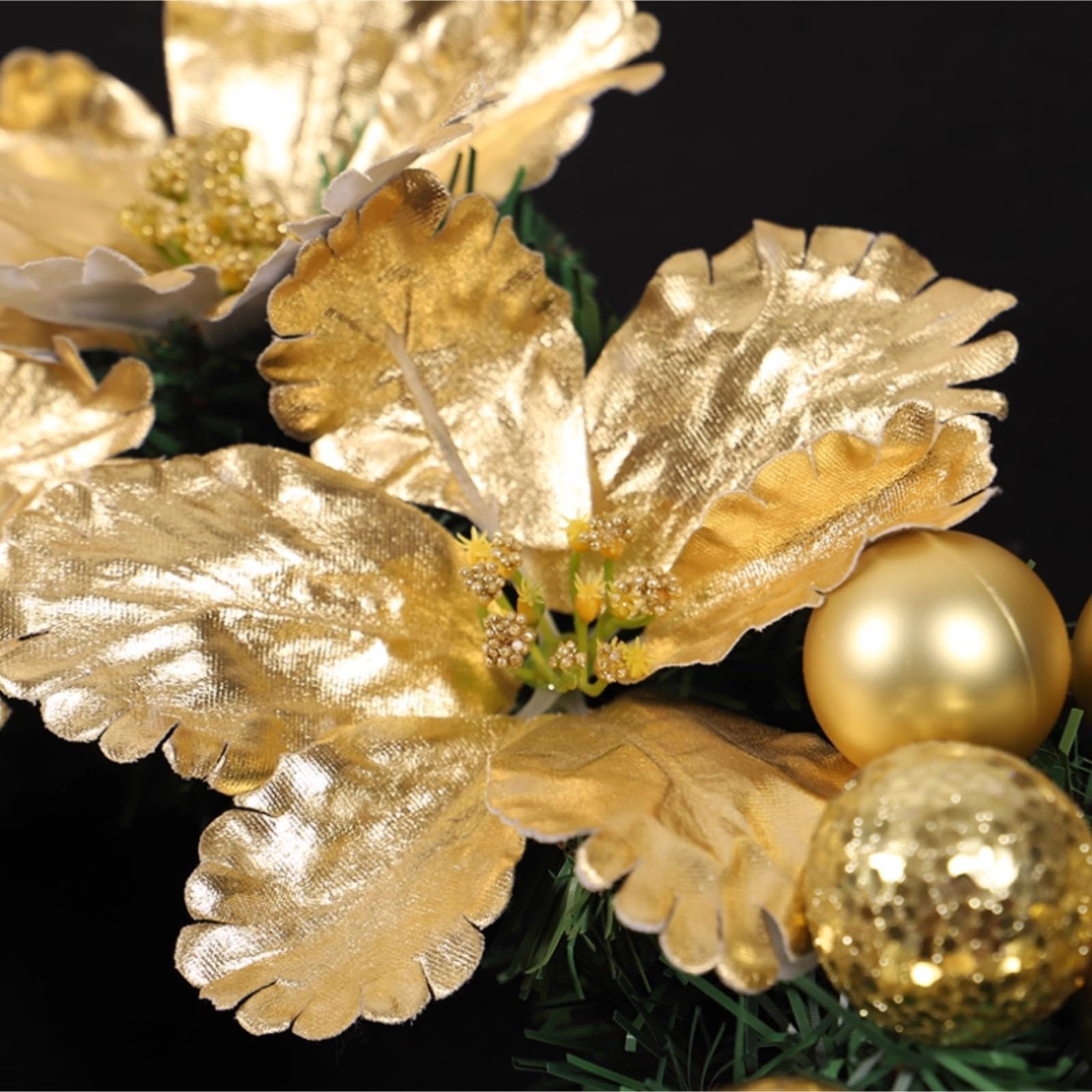 Couronne De Noel Porte Décorations De Porte, Couronne Noël avec Boules, Nœud Et Fleurs for Fenêtre Extérieure Couronne De Noel A Decorer(Gold)