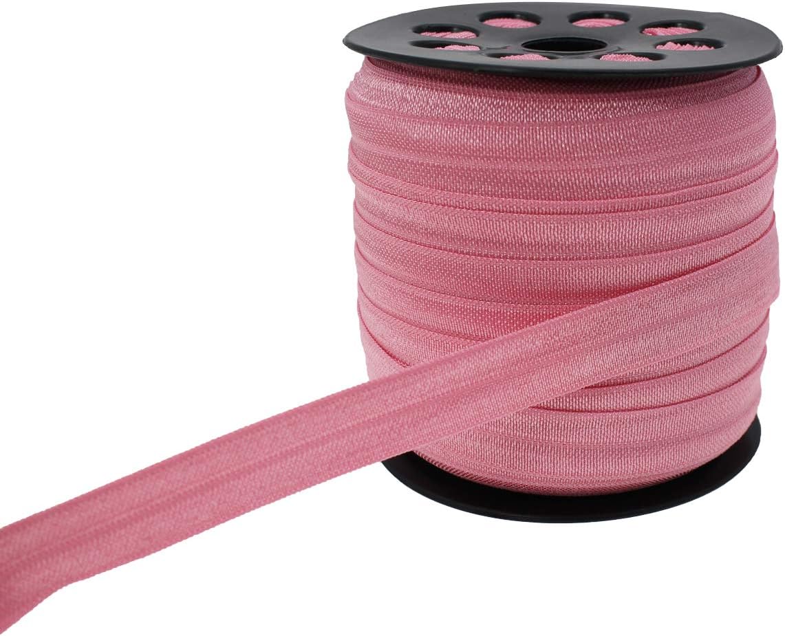 Deep Pink Fold Over Elastic 5/8 inch 15mm Elastic Bands for Sewing 40 Yards Wide Elastic Headbands Stretchy Ribbon for Crafts-Elastic Straps Trim for Girls Hair Ties-Bow-DIY Projects-Clothes