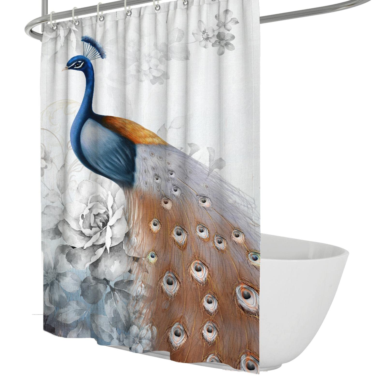 Beau Rideau de Douche Peacock pour Tissu de Salle de Bain Rideaux de Douche en Polyester Set avec Crochets Imperméable à l’Eau Rideaux de Baignoire faciles à Entretenir W150xL200cm