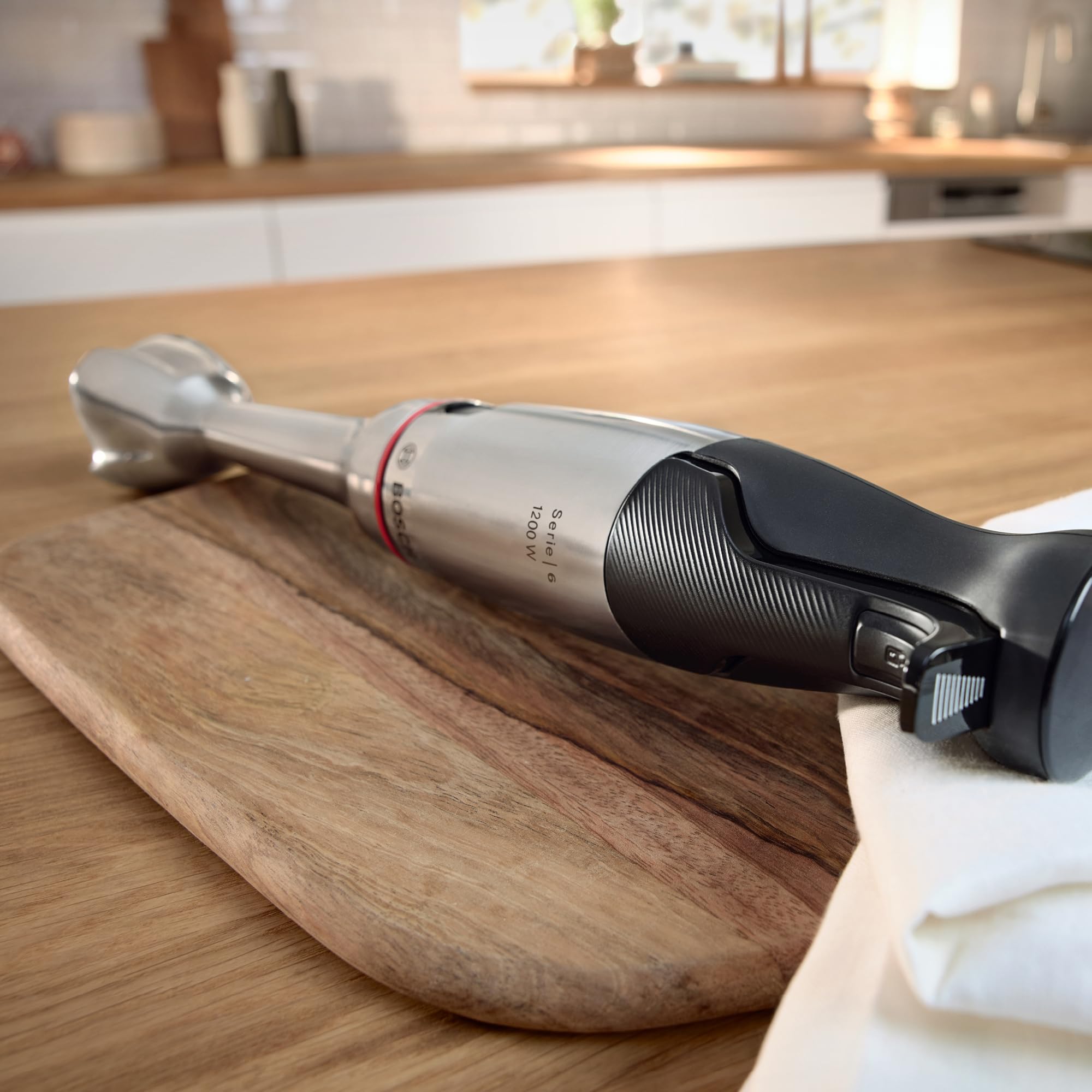 Bosch - Batidora ErgoMaster, Serie 6, 1200 W, QuattroBlade System Pro, Accesorios incluidos, Acero inoxidable, MSM6M830