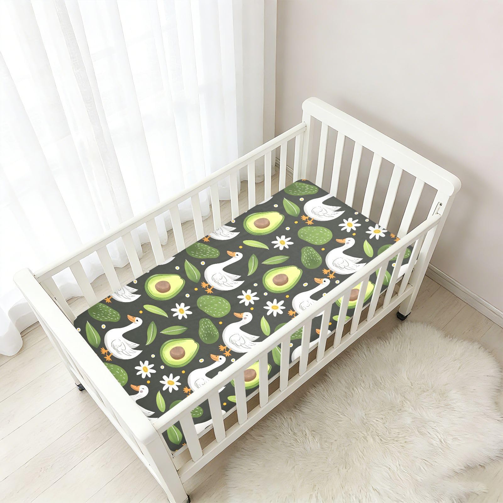 Drap-housse pour berceau de bébé motif avocat canard pour garçons et filles, matelas standard doux, 71,1 x 132,1 cm