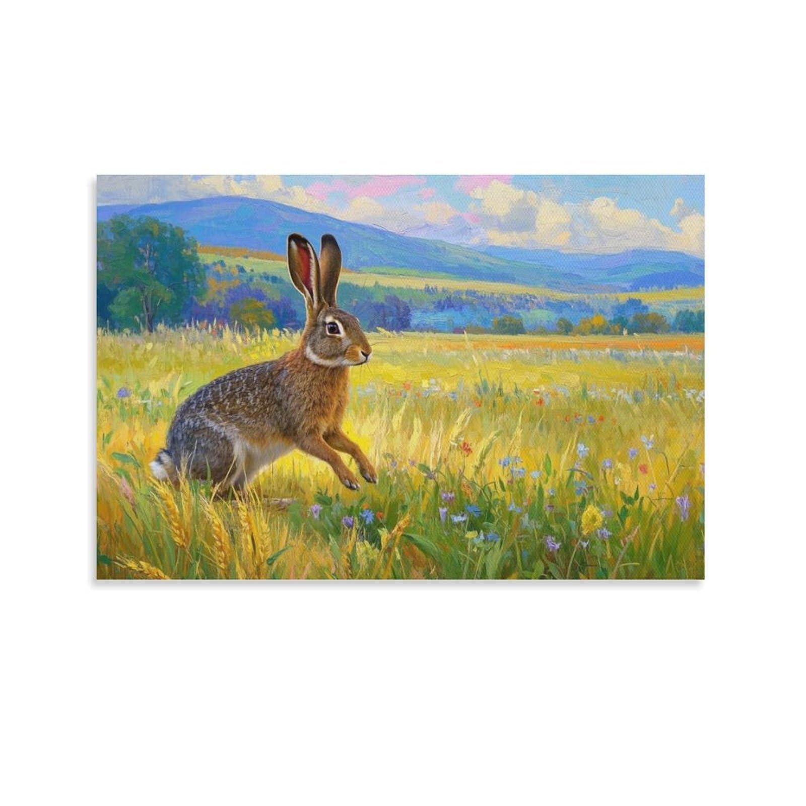 YYVKPMLXC Art Giclee Hare Canvas Print Summer Grassland Landscape Artwork Painting Pictures Ready To Hang for Bedroom Office Home Decoration 20x30inch(50x75cm)