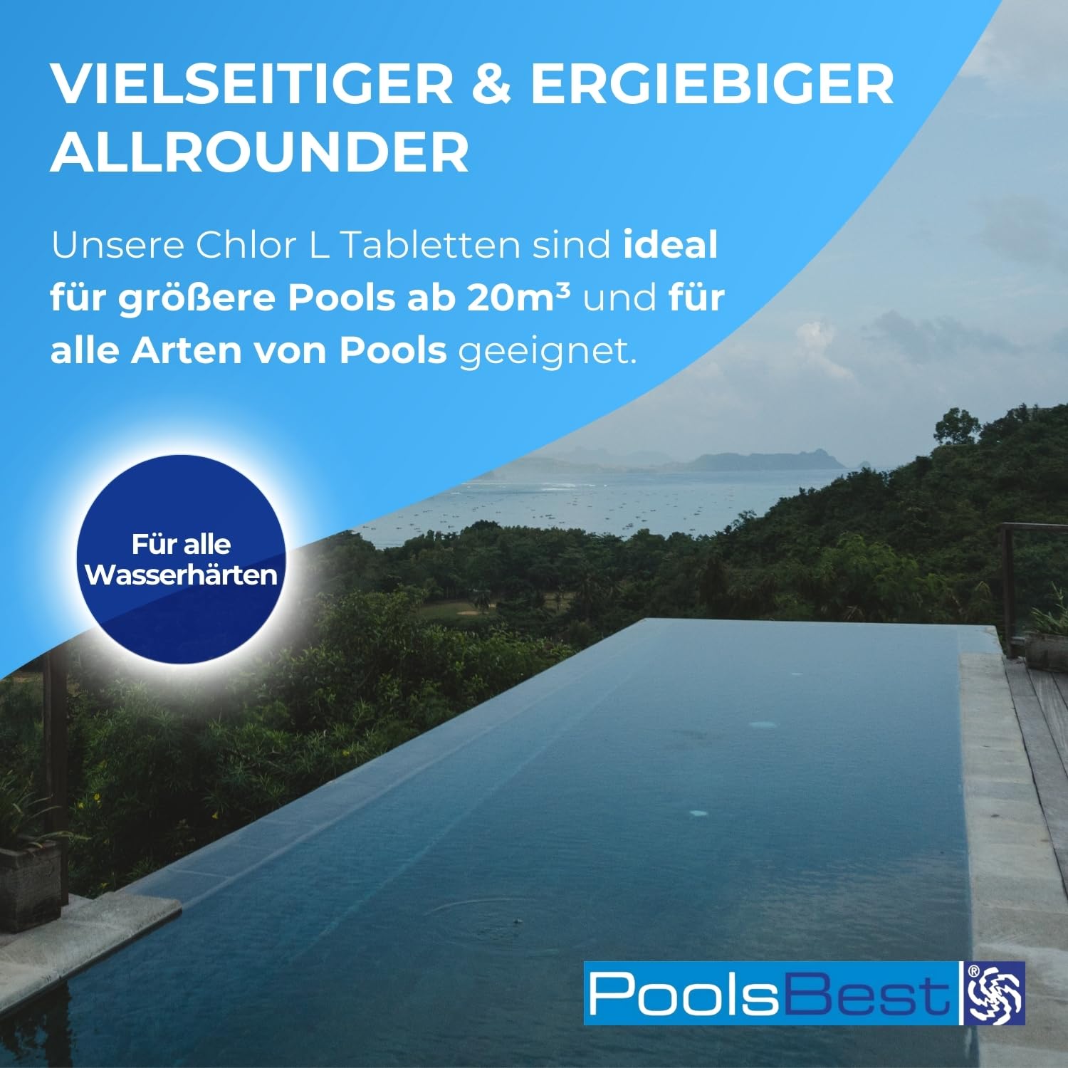 PoolsBest 1kg Chlor L 200g I langsamlösliche Chlortabletten für Pool I hochwertige Poolpflege Chlortabs I Langzeit Tabs mit 92% Aktivchlor I Pool-Chlor-Tabletten zur Desinfektion