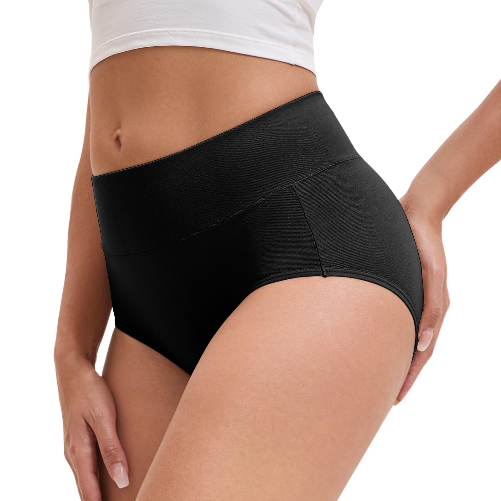 Ropa interior de algodón para mujer, de cintura alta, elástica, cobertura completa
