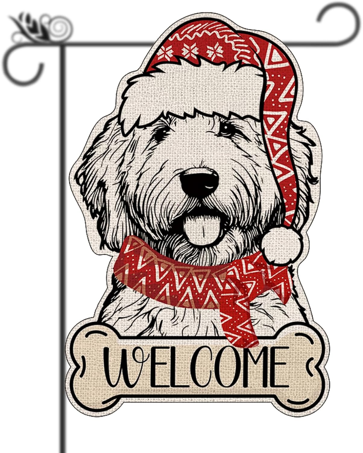 Christmas Dog Garden Flag Golden Doodle Cute Dog Welcome Garden Flags Double-Sided Flag for Seasonal Christmas Winter Farmhouse Yard Lawn Decoration Gifts 12x18 inches