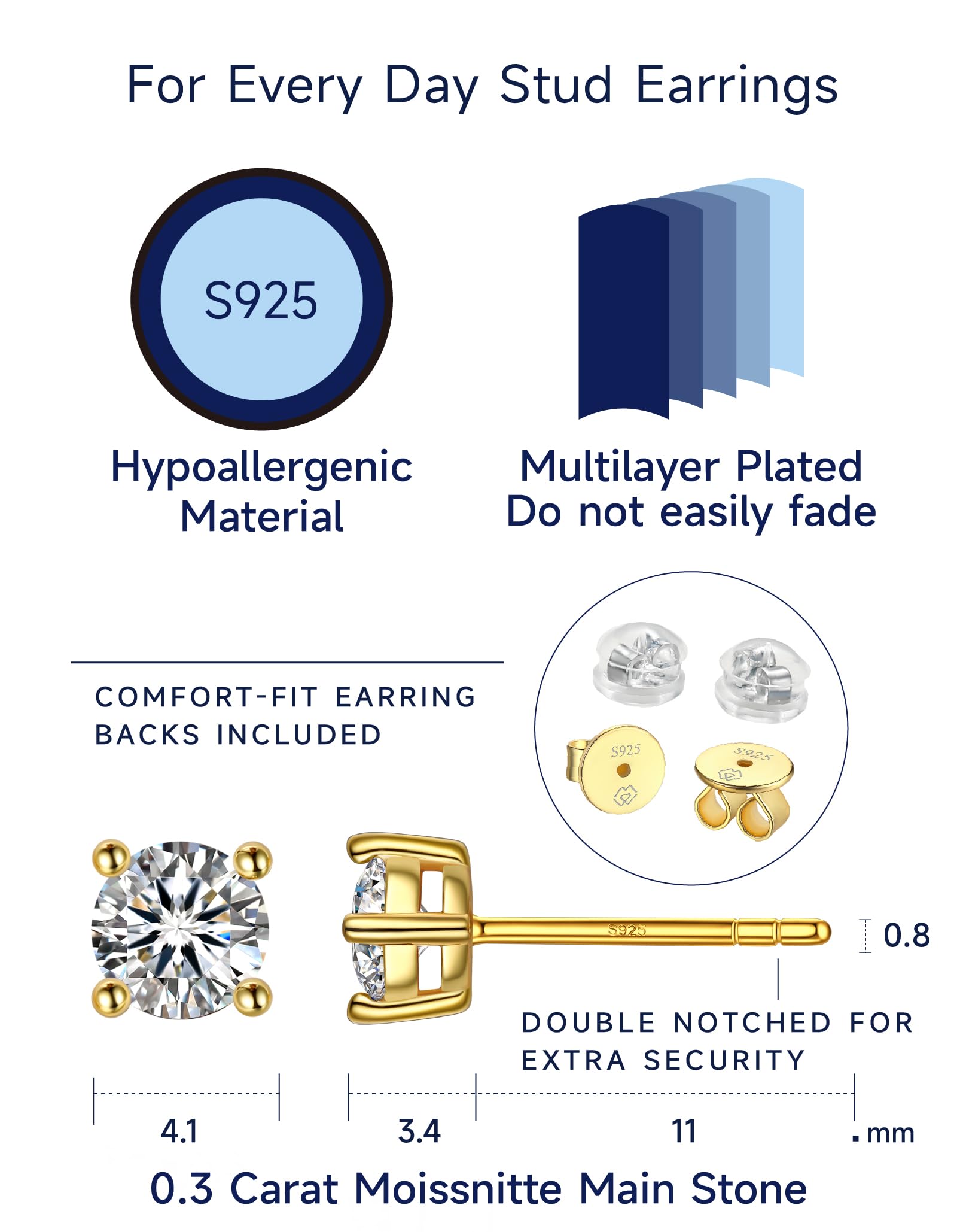 MomentWish Orecchini Moissanite, 1-4 Carati Orecchini Brillante Uomo Argento 925/Oro 18K Simulato Diamante Uomo Donna Orecchini Punto Luce Anallergici Regalo Festa Della Mamma 5/6.5/8mm