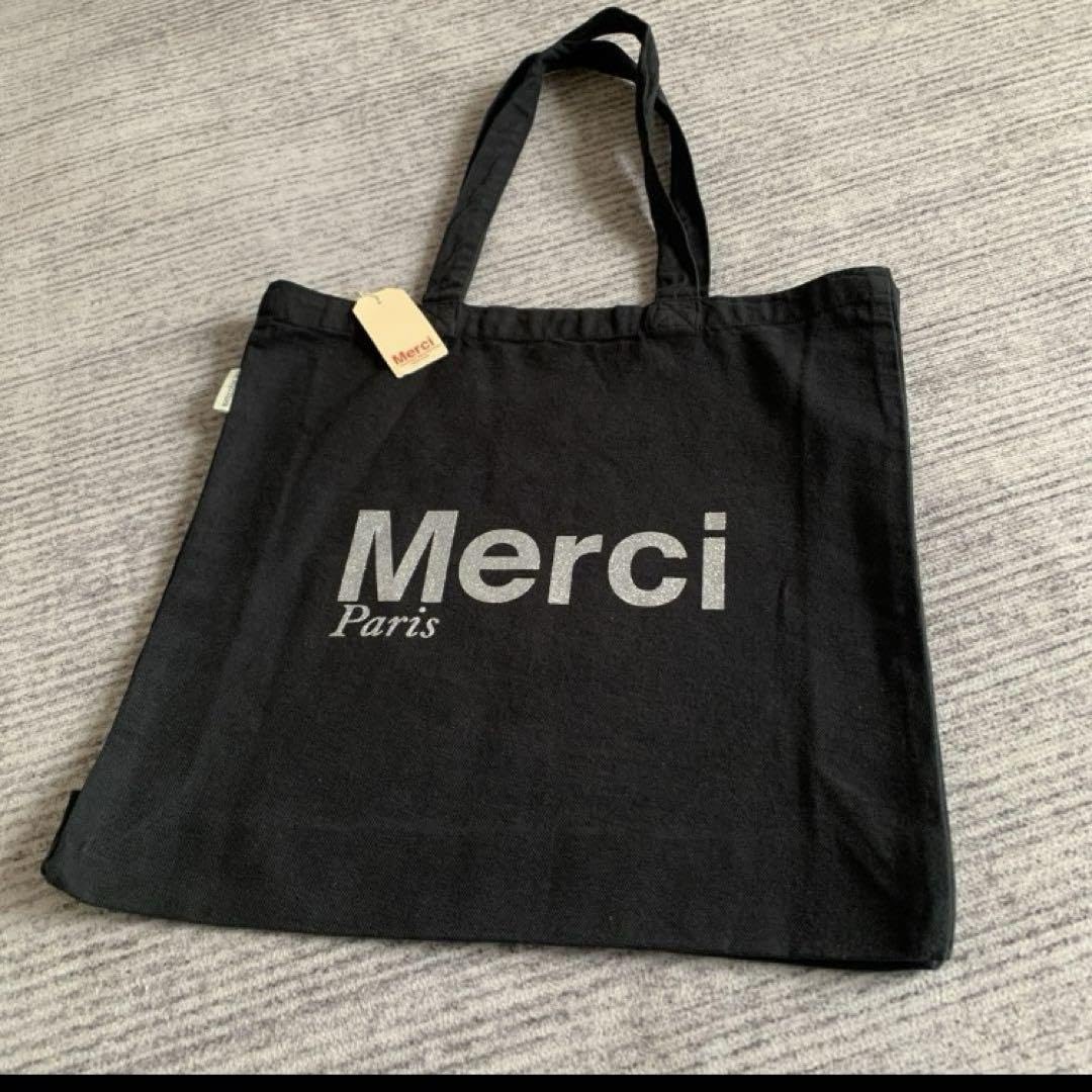 新品　Merci Paris トートバッグ ブラック Amazon.co.jp: パリ メルシー トートバッグ 黒 シルバー