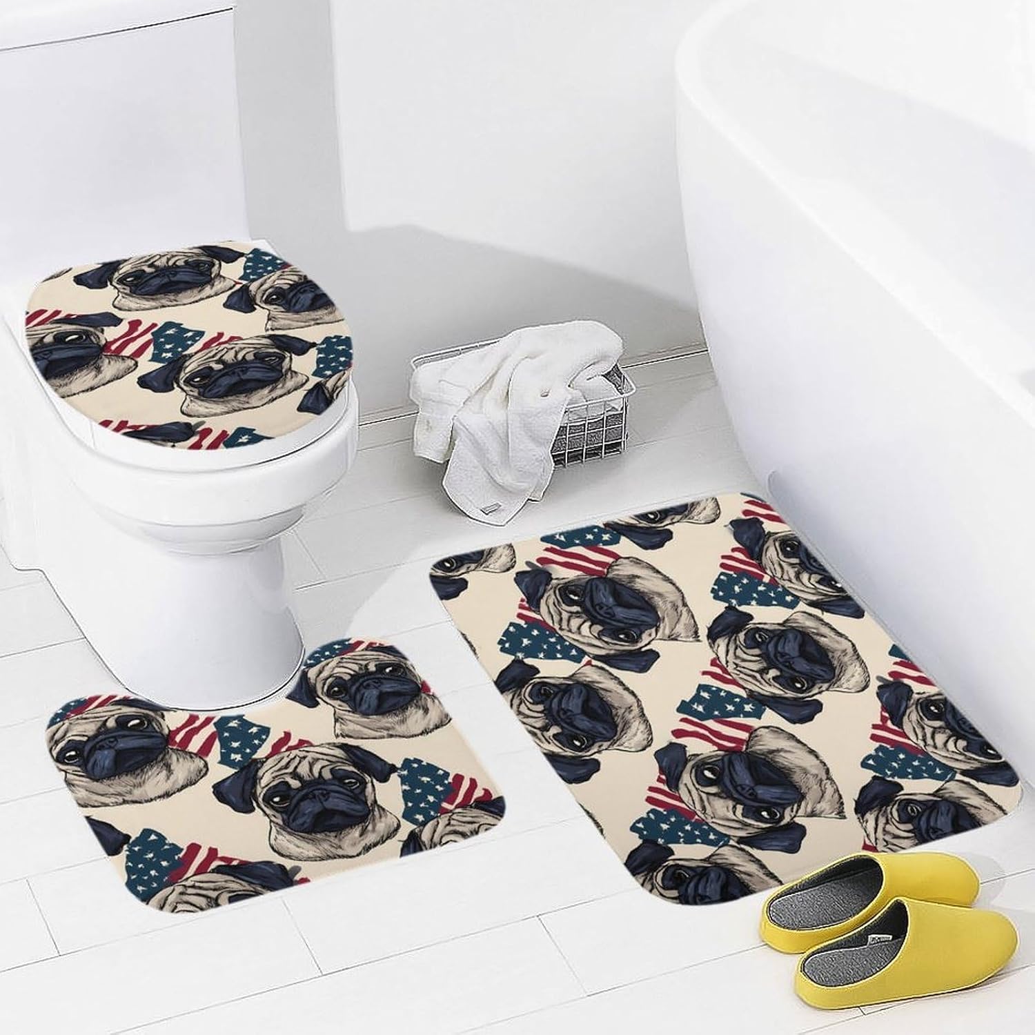 Pug and U.S. Flag Boys Girls Short Sleeve Shirts Graphic T-Shirts Crewneck Casual Printed Tee