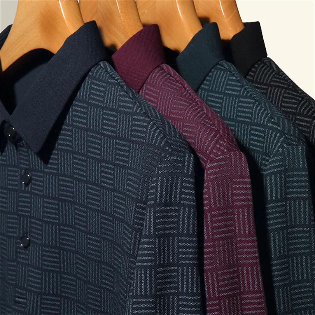 Camiseta polo de manga larga a cuadros para hombre, color liso, para hombre