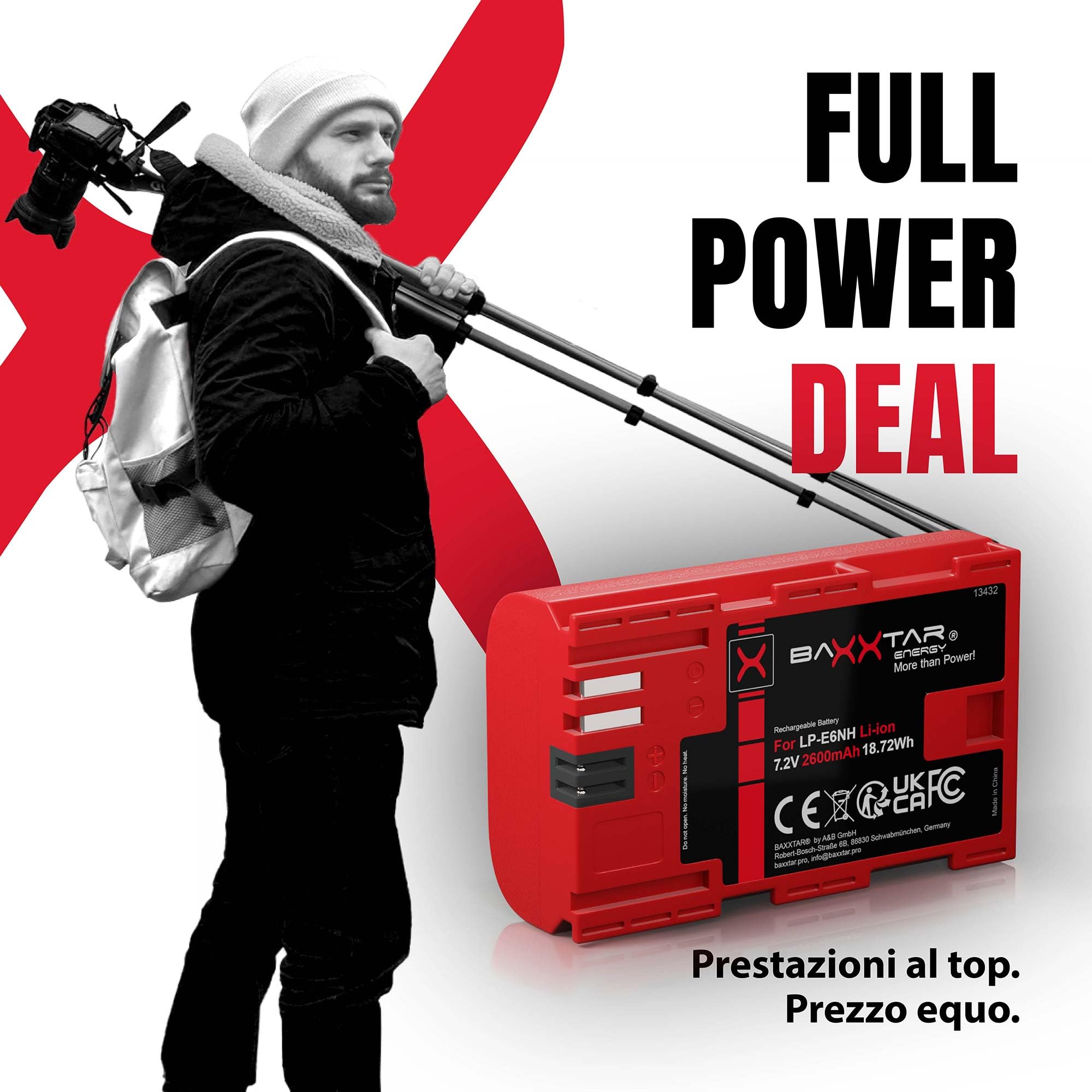 Baxxtar Pro LP-E6NH Batteria 2600mAh con chip informativo – Ricambio per Canon LP-E6NH LP-E6N LP-E6 – per EOS R5 R6 R6 II R7, 5D Mark II III IV, 5DS, 6D, 7D, 60D 70D 80D 90D, XC10 XC15 – riserva pro