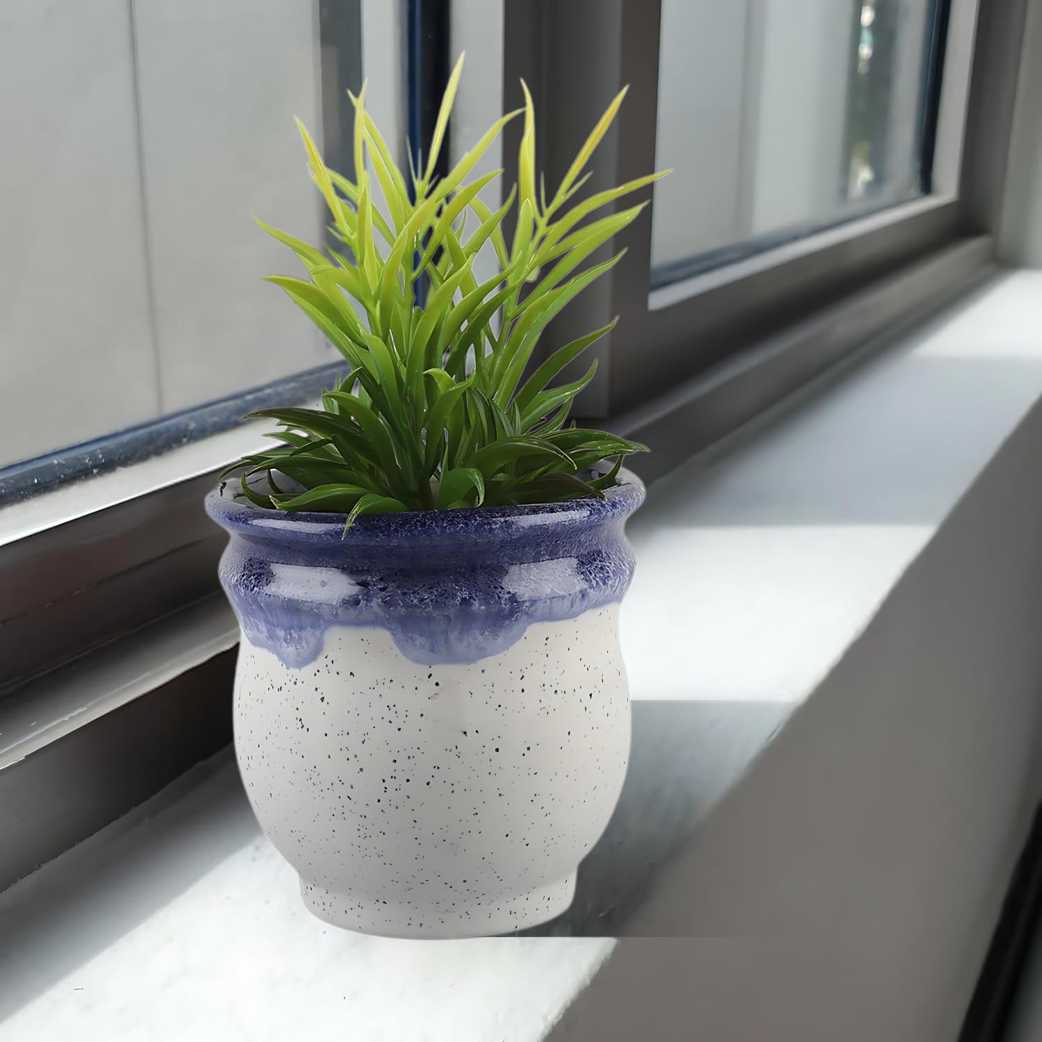 VarEesha 4 Inch Plant Pots, Ceramic Planter Pot with Drainage Hole, Table Top Decorative Indoor/Outdoor Planter Matt Finish Modern Planter Pot, White & Blue | Pack of 2 (B07SFZLGK8) Amazon Price History, Amazon Price Tracker