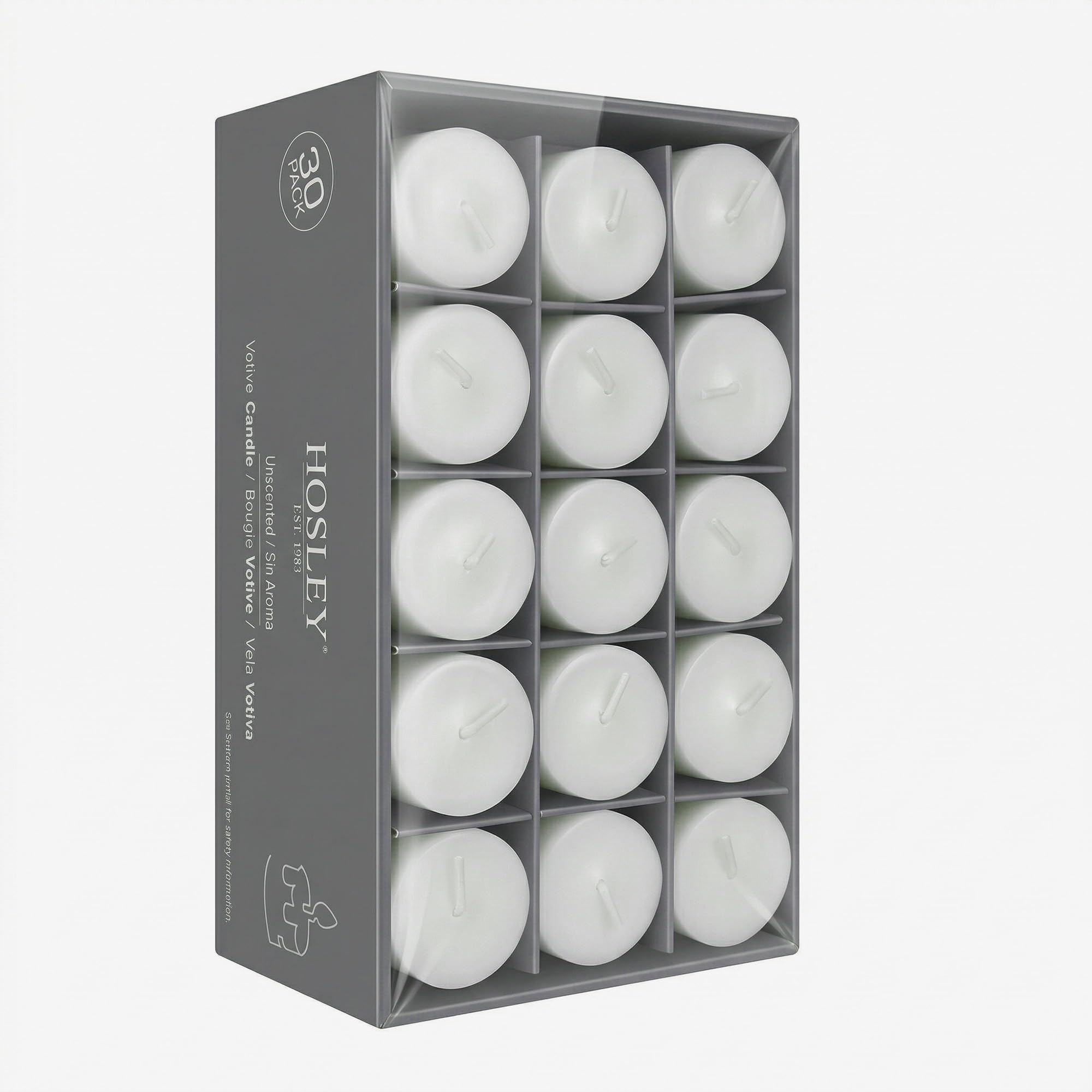 Hosley Set of 30 Unscented White Votive Candles – Bulk Pack, Clean-Burning, Long-Lasting 10-12 Hour Burn Time – Ideal for Weddings, Home Décor, Spa, and Events