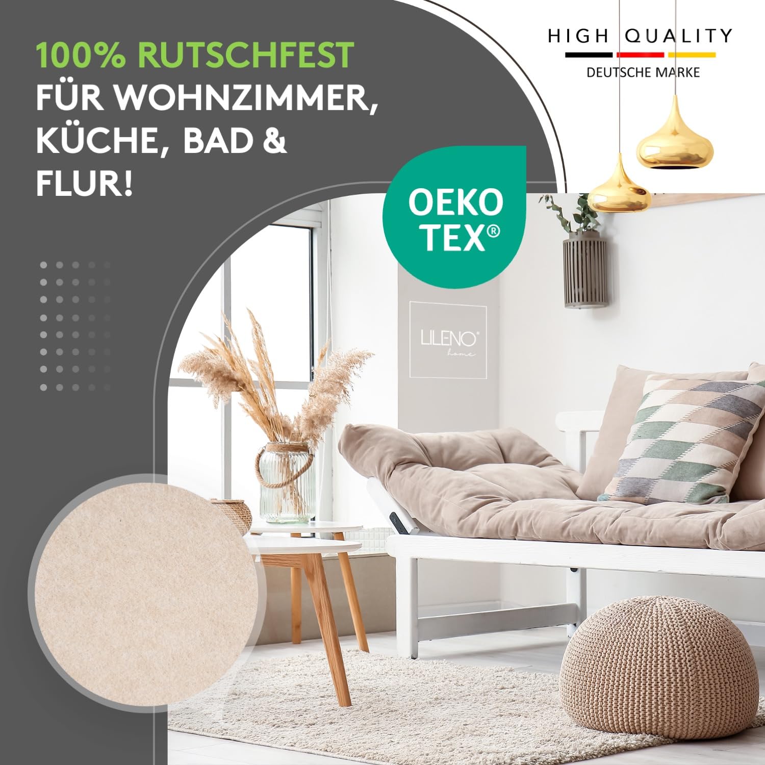LILENO HOME Tappeto antiscivolo in tessuto non tessuto – Adatto per riscaldamento a pavimento, tappetino antiscivolo per tutti i pavimenti – Ferma tappeti per una casa sicura, 120 x 180 cm