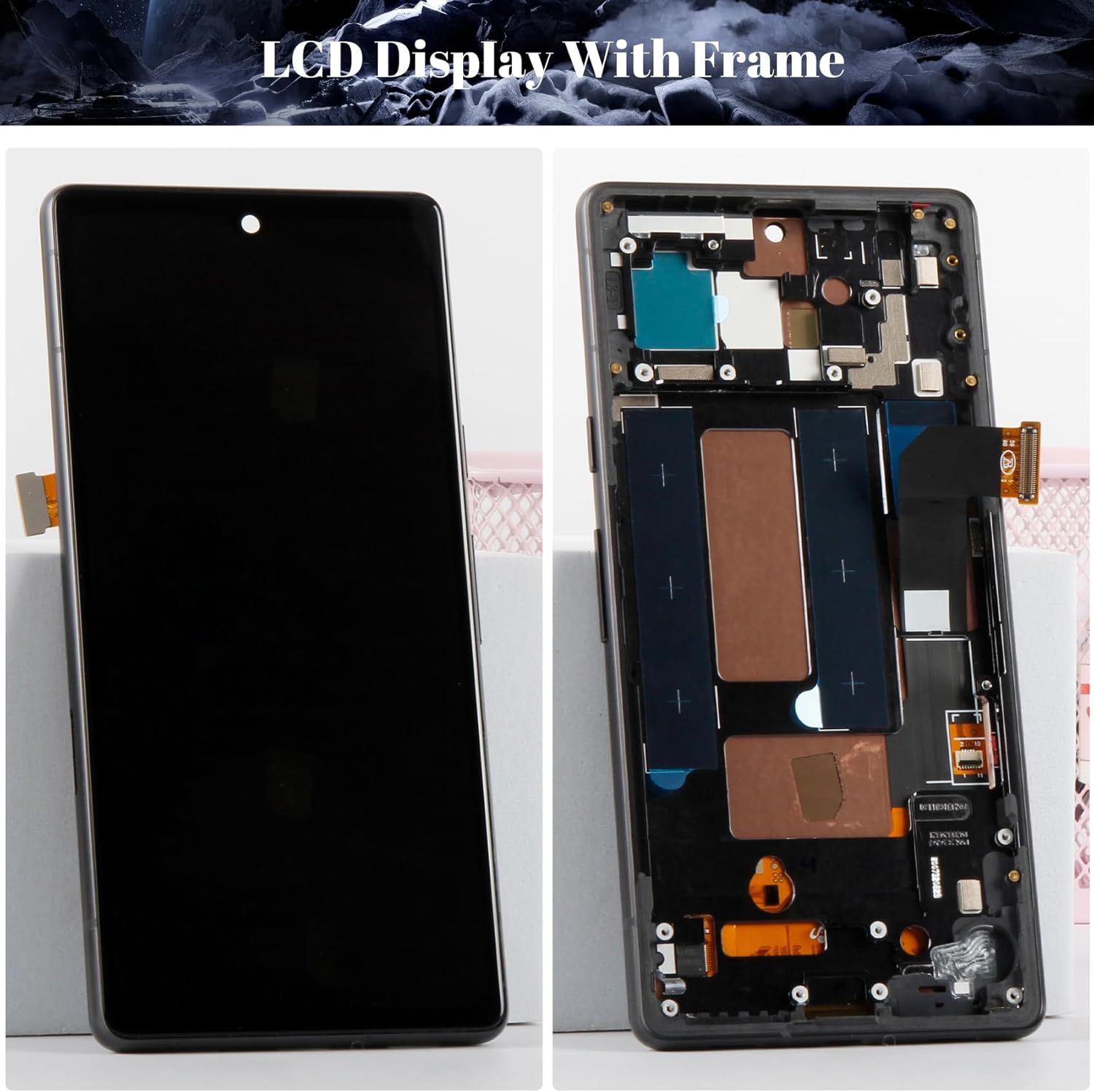 for Google Pixel 7a Screen Replacement Kit for Google Pixel 7a LCD Digitizer Repair for Pixel 7a GWKK3 Touch Screen Display Assembly Replacement GHL1X G0DZQ G82U8 with Frame