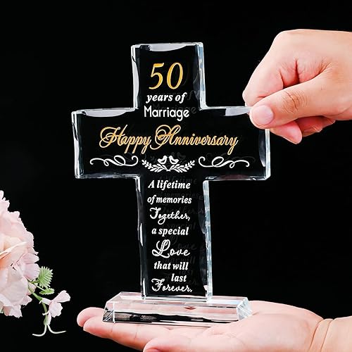 Miniatura 9 de YWHL 50 aniversario de boda, regalos de cruz religiosa para mujeres y hombres, regalo romántico de 50 años para él y ella, recuerdo de cruz de