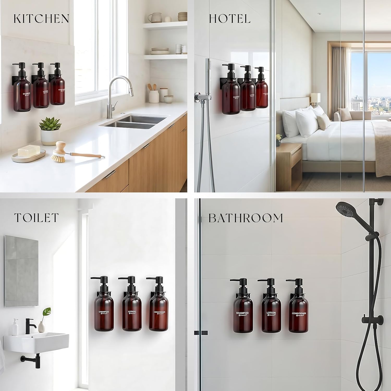 Shampoo and Conditioner Dispenser Wall Mounted,Set of 3 * 500 ml Shower Soap Bottles with 36 pcs Waterproof Labels,Shower Dispenser 3 Chamber No Drill,Body Wash Dispenser for Shower Wall Bathroom