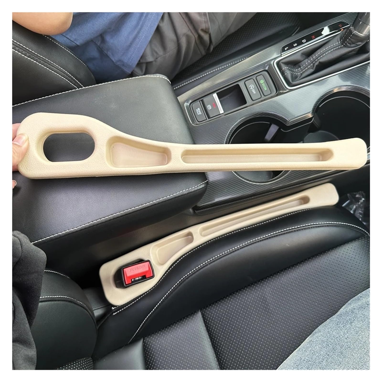 DASJKDI 2Pcs Car Seat Gap Filler Crevice Storage Box Bag Between Seats Console Organizer Decoration for car(2PCS Beige)