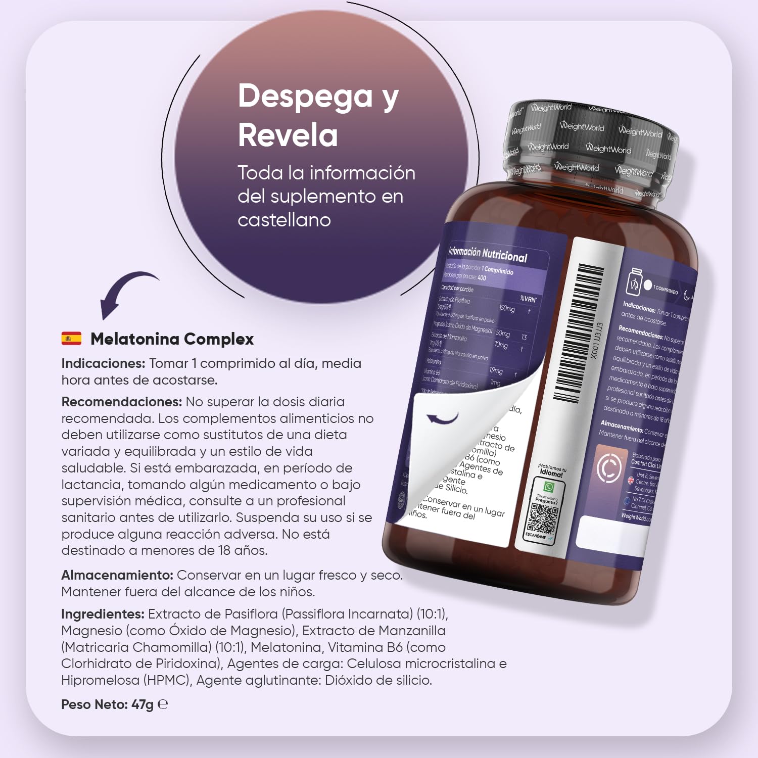 Melatonina 1,9 mg Complex con Magnesio, Vitamina B6, Pasiflora y Manzanilla - 400 Comprimidos de Liberación Prolongada para más de 1 Año de Suministro - Sin Gluten, Apto para Veganos