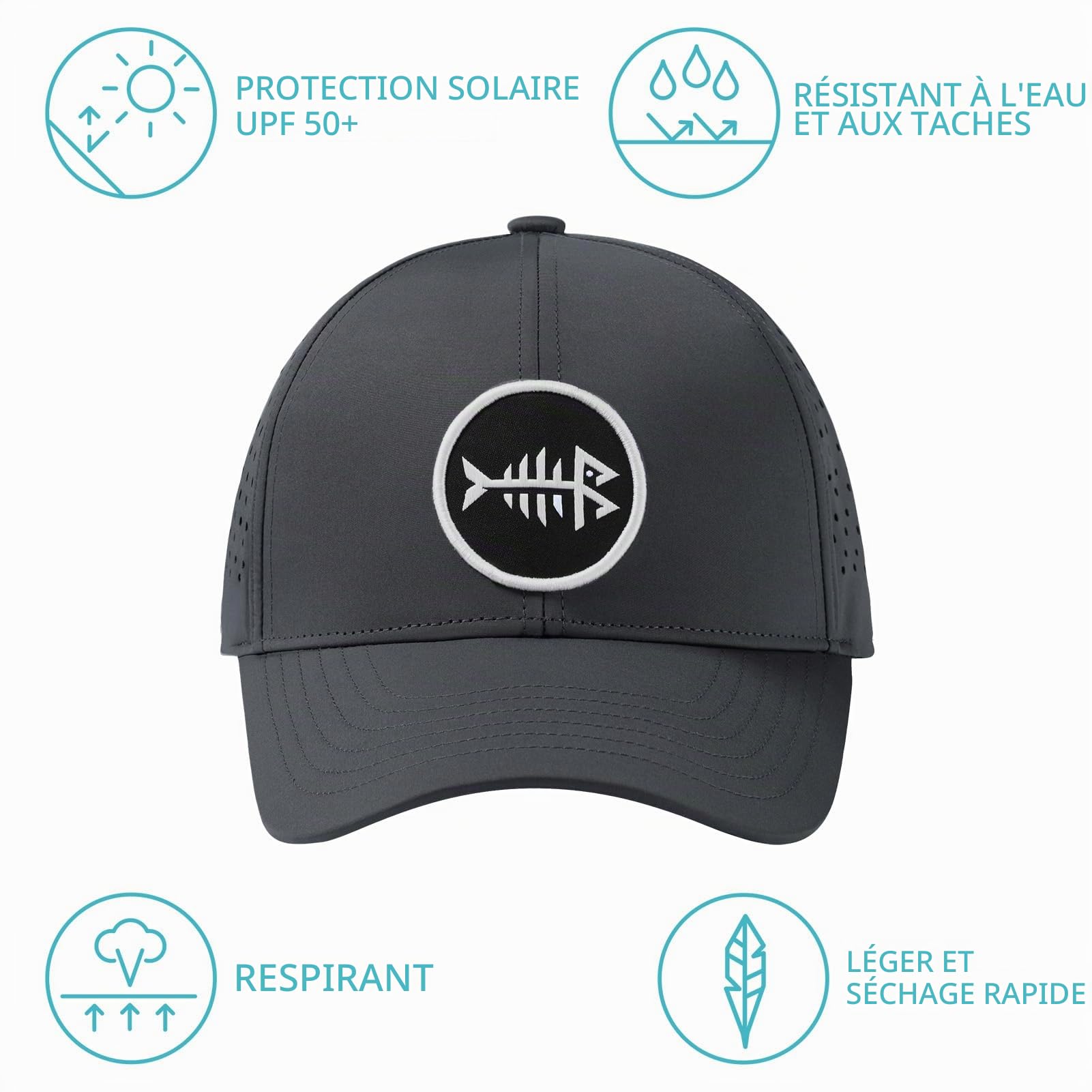 Bassdash UPF50+ Séchage Rapide Casquette de Baseball Imperméable Coupe Laser Mesh Snapback Chapeau Réglable pour Femme Pêche Randonnée Casquette de Baseball Femme et Homme FH14