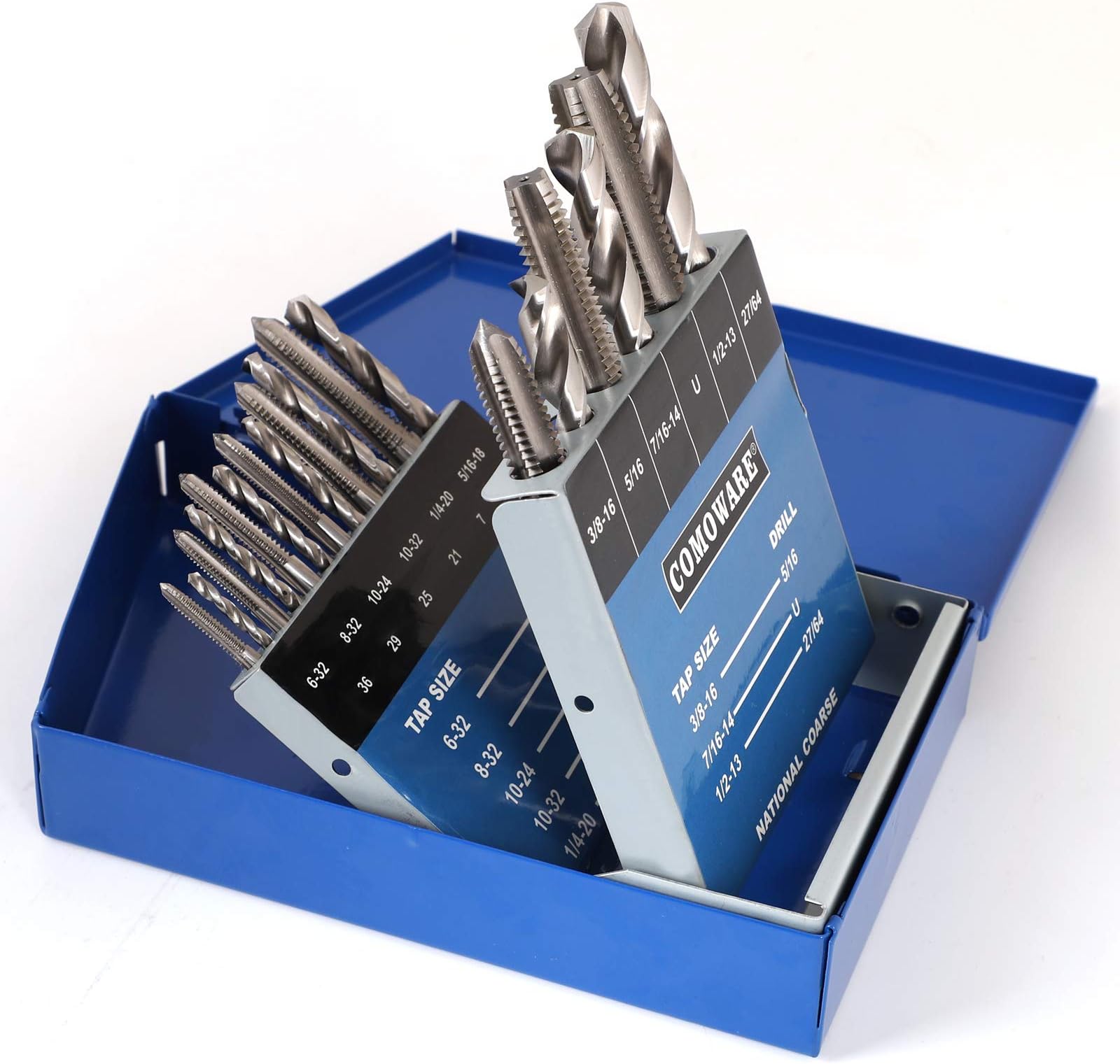 Drill and Tap Sets, HSS Jobber Length Drill Bits with Metal Indexed Case | 18-Piece, 6-32 to 1/2"-13 Tap Sizes