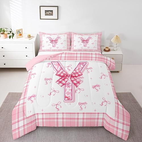 Erosebridal Pink Coquette Bow Comforter Set Chic Alphabet Y Bedding Set Twin Siz