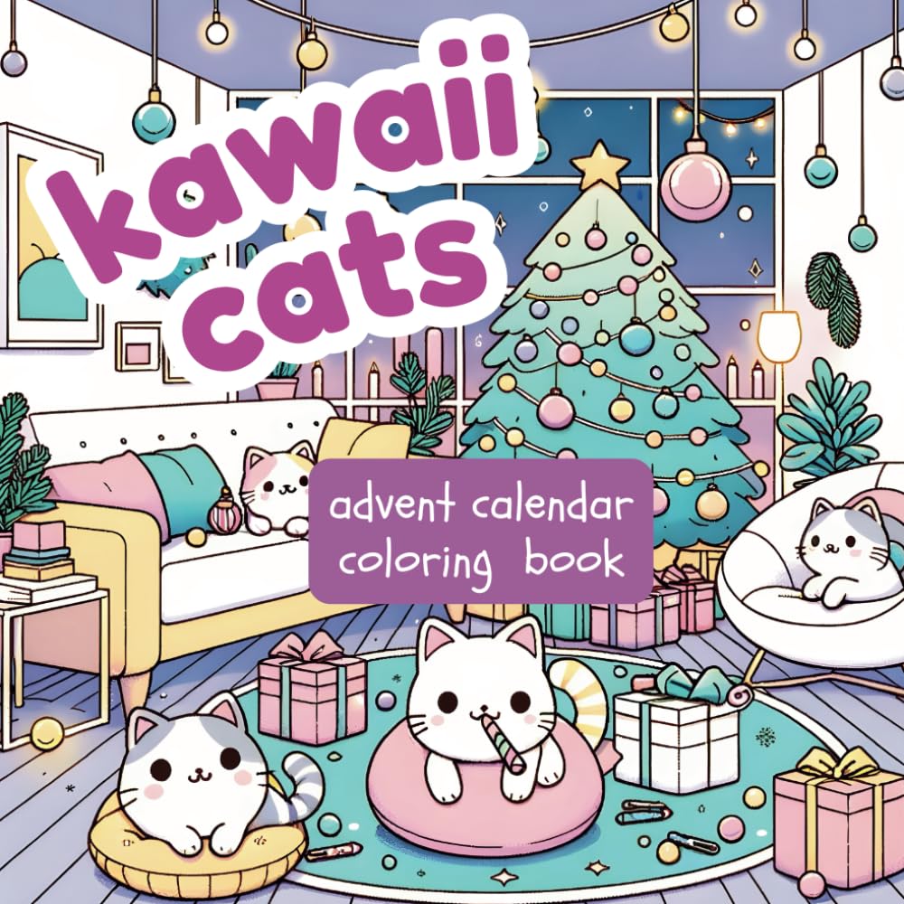 Kawaii Cats Advent Calendar Coloring Book: a bold and easy journey for adult christmas