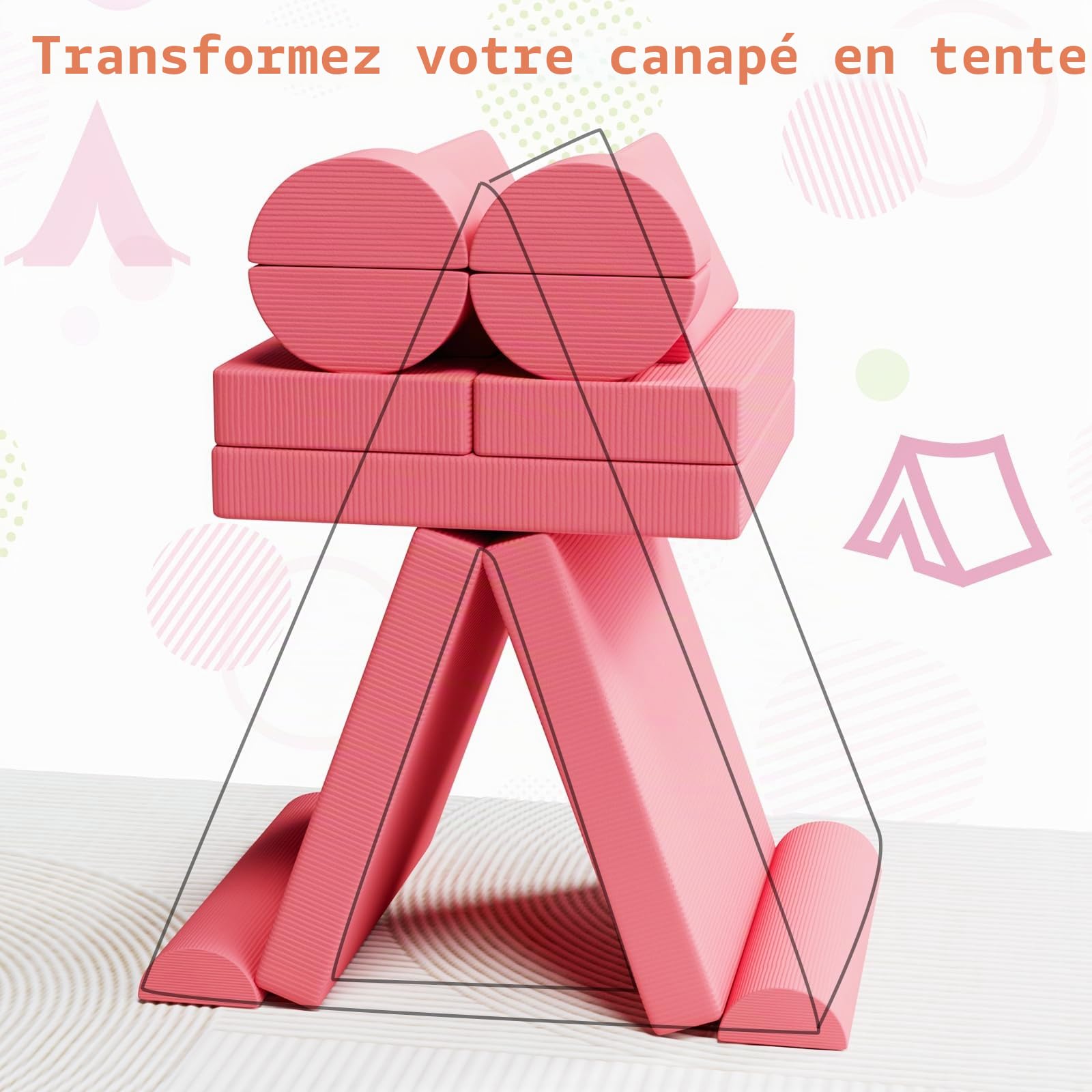 Clevich Canapé Modulable pour Enfants, Canape Enfant Convertible Confortable, Meubles de Chambre et de Salle de Jeux pour Tout-Petits, Possibilités de Jeux Infinies, Velours Côtelé (Rose)