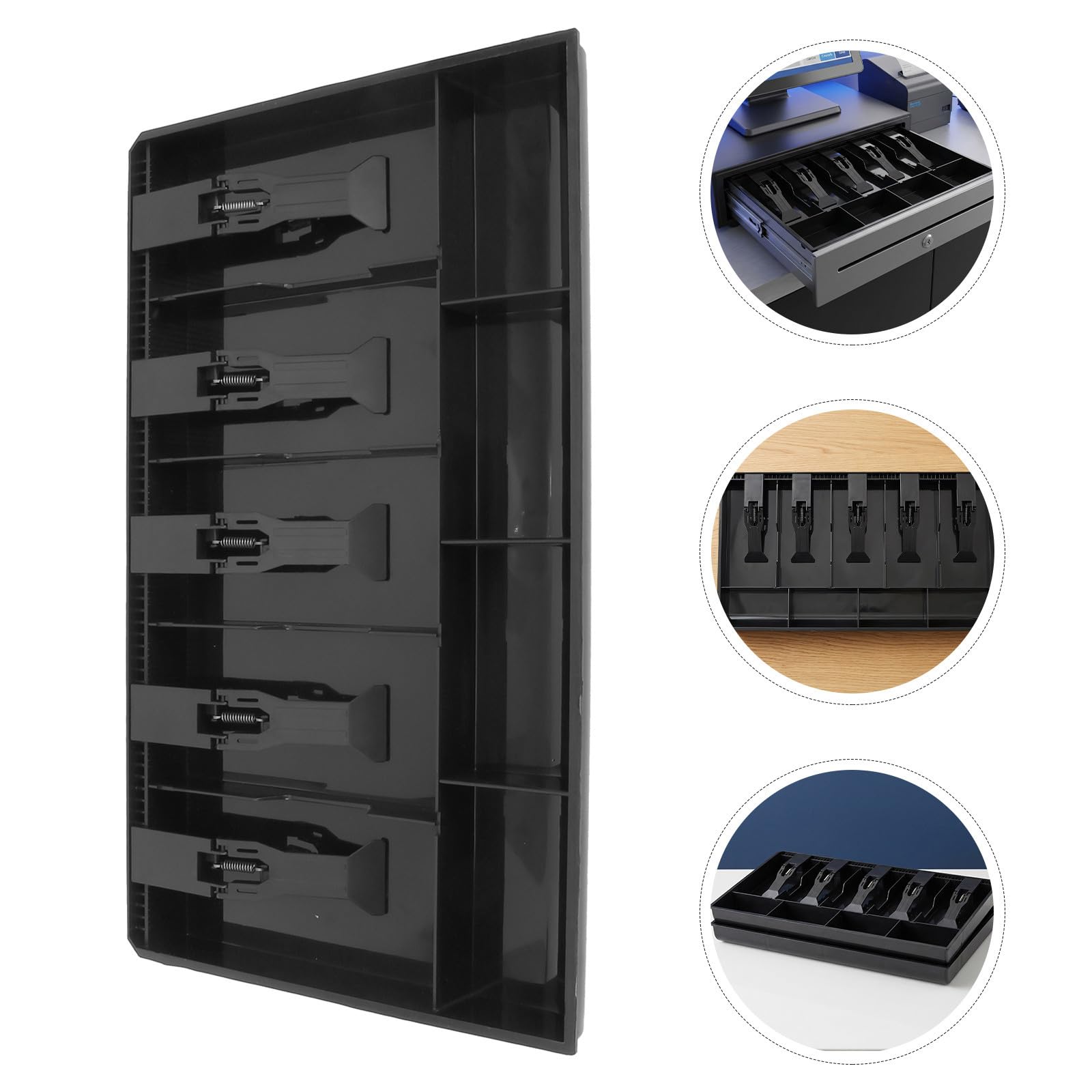 Abaodam 2 Pièces Boîte à Monnaie et 4 Compartiments Pièces avec 5 Compartiments Billets en ABS Noire Portable et Pratique pour Caisse Enregistreuse à Domicile ou Commerce