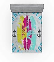 Vista 259 de Ambesonne - Sábana bajera ajustable multicolor, en colores y tres tamaños Azul y gris