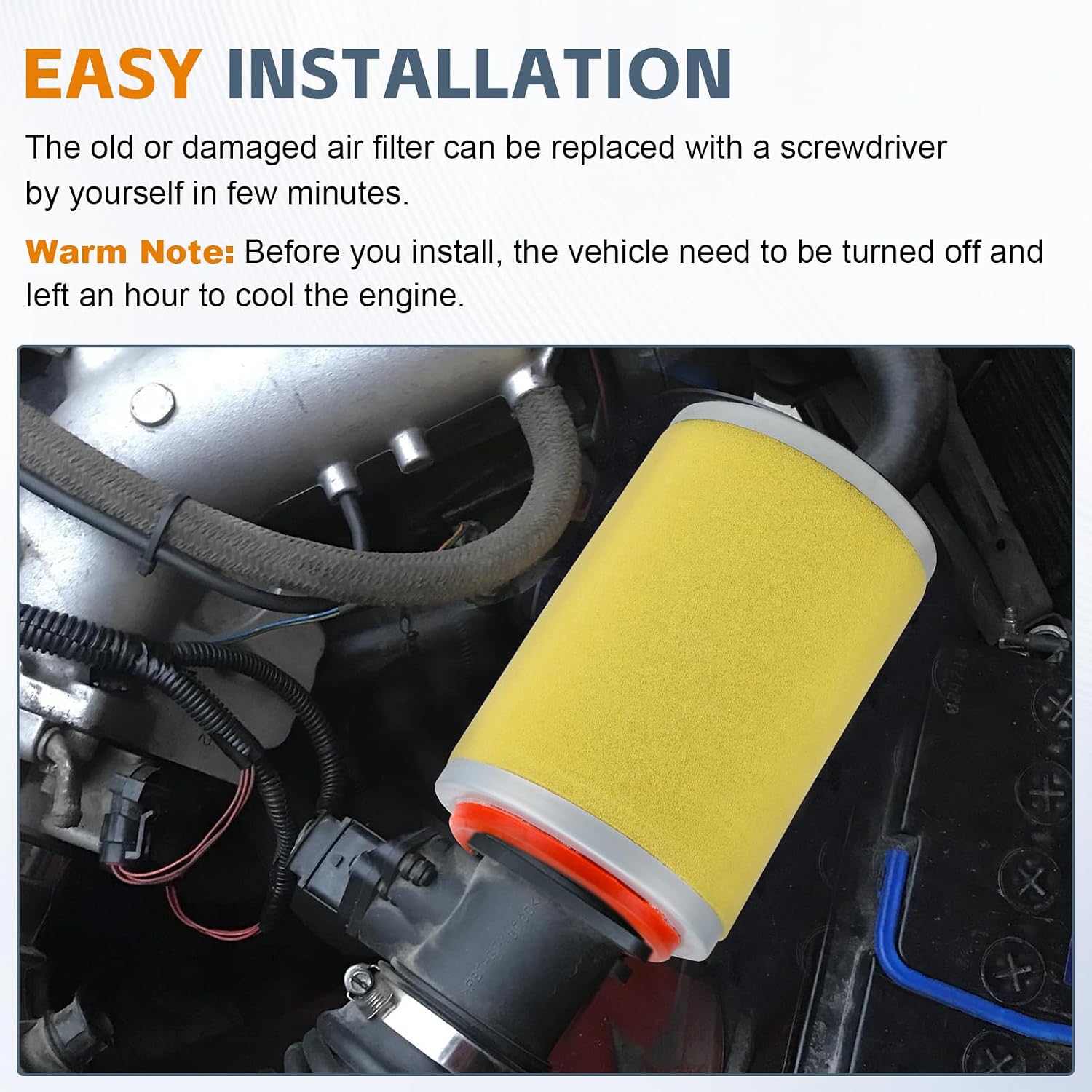 Air Filter & Guide Cage & Oil Filter Kit for Grizzly 350 400 450 Kodiak 400 450 Bruin 350 Wolverine 350 450 Replace for 5UH-E4458-00-00, 5UH-E4468-00-00, 5UH-E4451-10-00