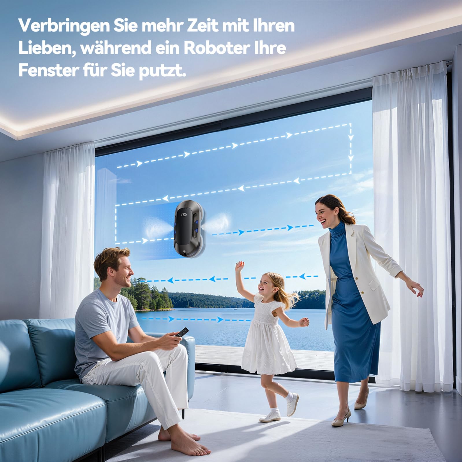 2026 Neu Fensterputzroboter mit Doppeldüsen-Sprühfunktion, 6000Pa Elektrischer Fensterroboter Für Fenster/Fliesen, <65dB, Starke Saugkraft, Intelligente Navigation, 3 Modes de Nettoyag, W23D