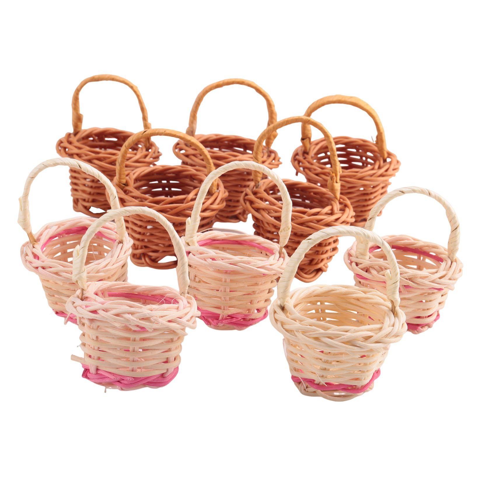 CTRLZS 10Pcs Basket Mini Woven Baskets with Handles Plant Pots Containers Sundries Makeup Organizer for Tiny Baskets Photo Prop
