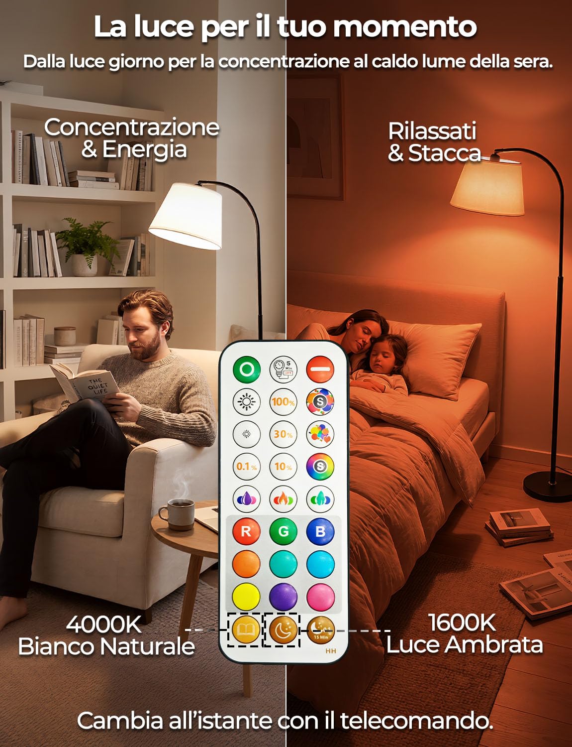 Piantana Lampada da Terra ad Arco Salotto LED Moderna, 170CM Doppio Controllo con Telecomando e Interruttore a Piede, 9 Colori +6 Dinamici, Lampadina Dimmerabile, CRI92, 1200LM, per Soggiorno e Camera