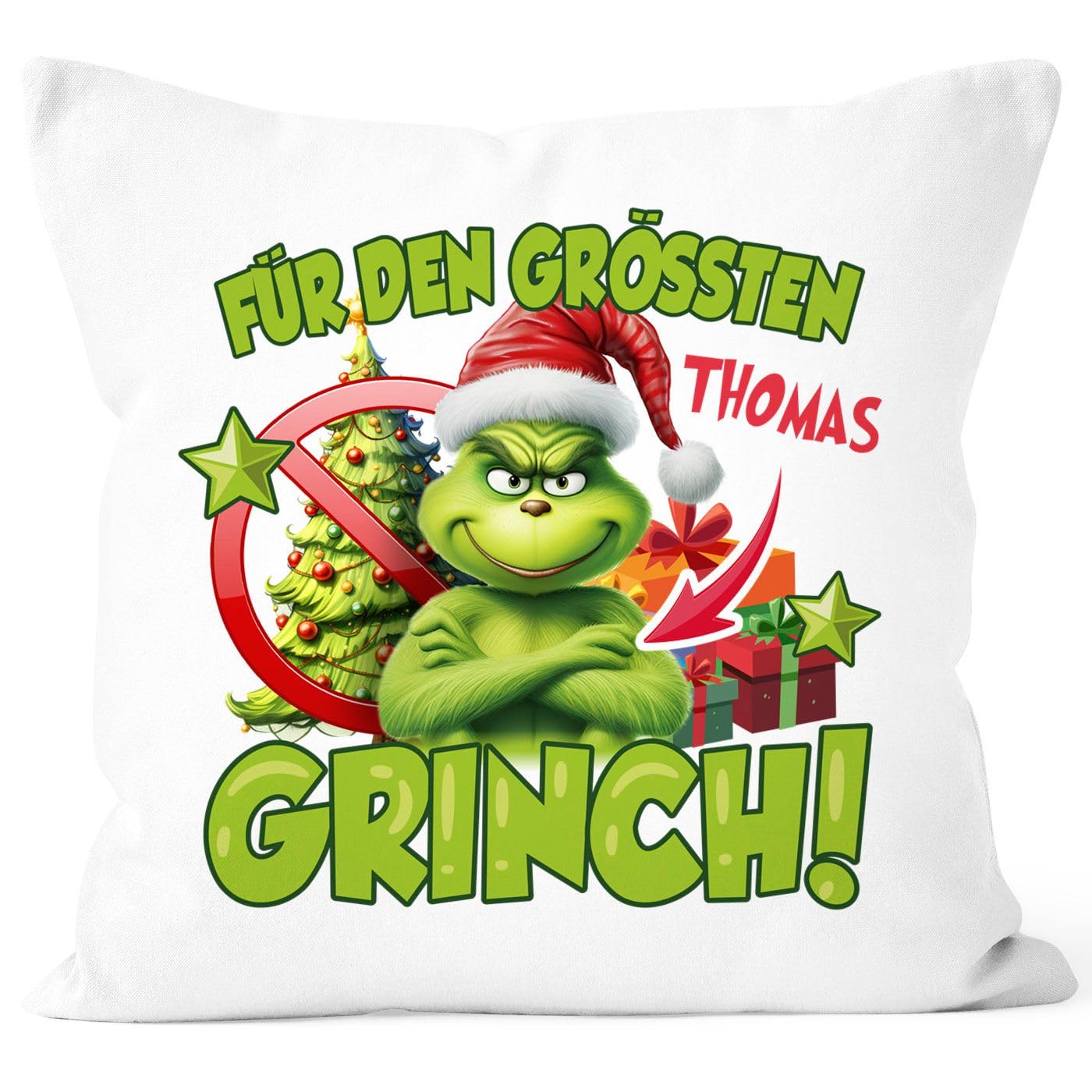 MoonWorks Grinch Kissenbezug Personalisierbar – Lustiges Weihnachtsgeschenk Für Weihnachtsmuffel