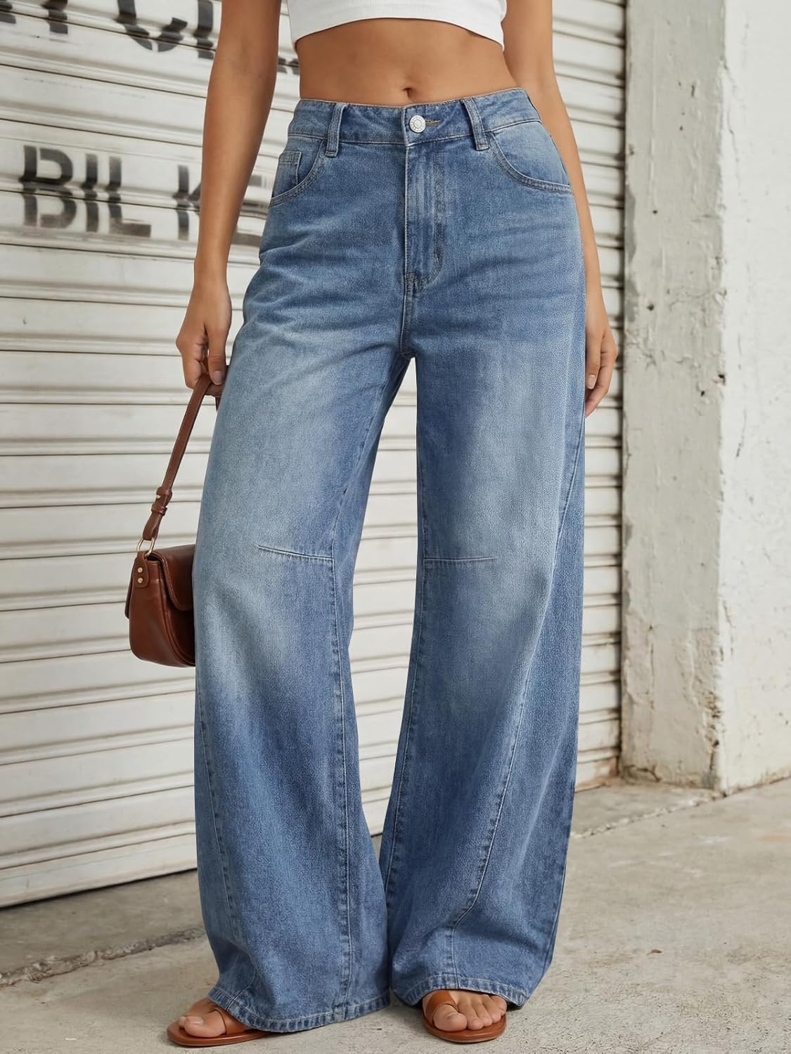 Trendy Queen Women's High Waisted Wide Leg Barrel Jeans Stretch Baggy Flare Denim Pants - Image 2