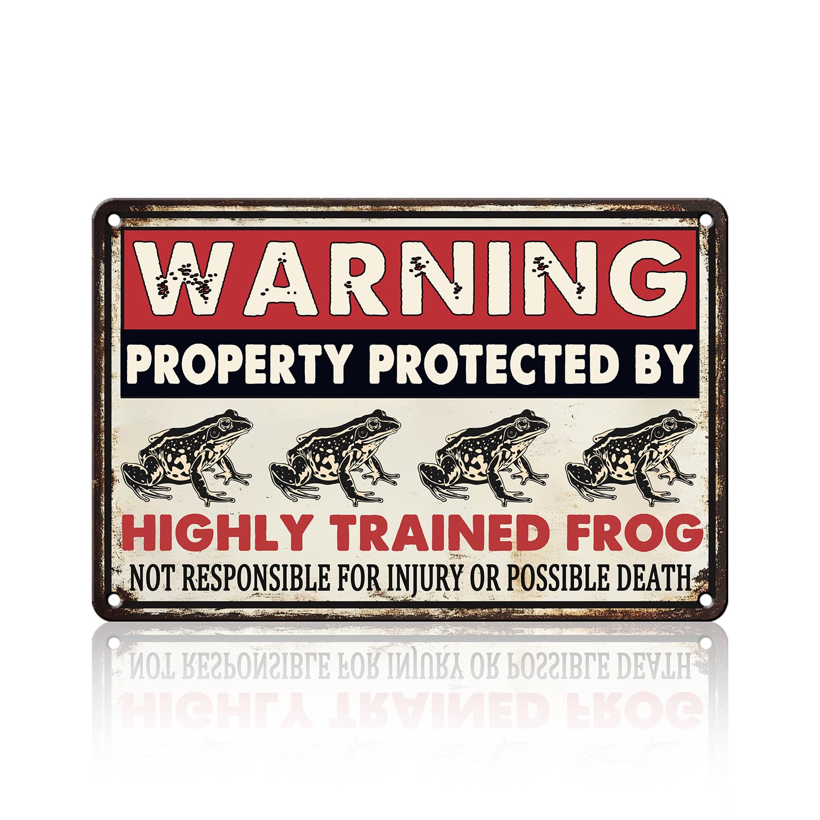Anceky Vintage Tin Sign Warning This Property Is Protected By A Highly Trained Frog Metal Sign Wall Decor for Outdoor Bar Cafe Kitchen Farmhouse 12×8 Inch