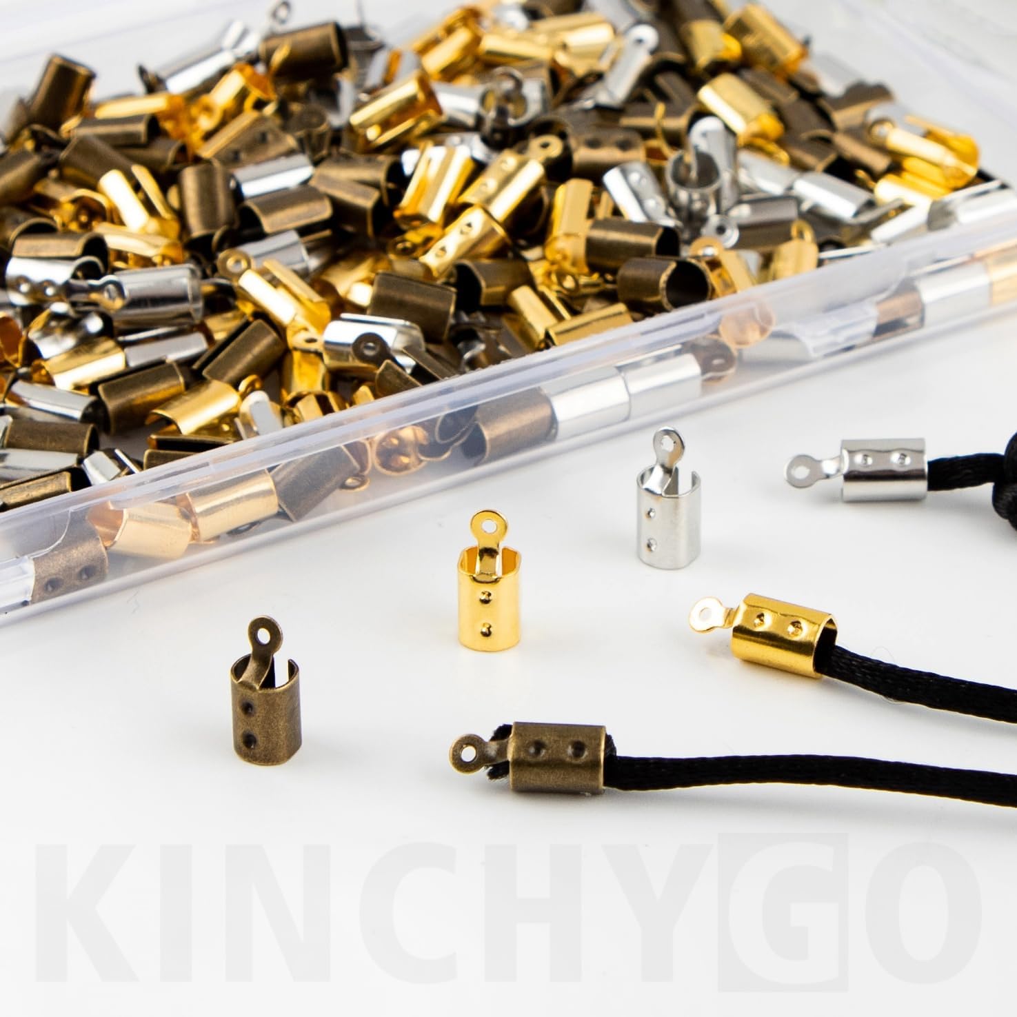 300 Pack Fold Over Cord Ends Crimp End Tips Leather Ribbon Ending Clasp Connector for DIY Craft Jewelry Making