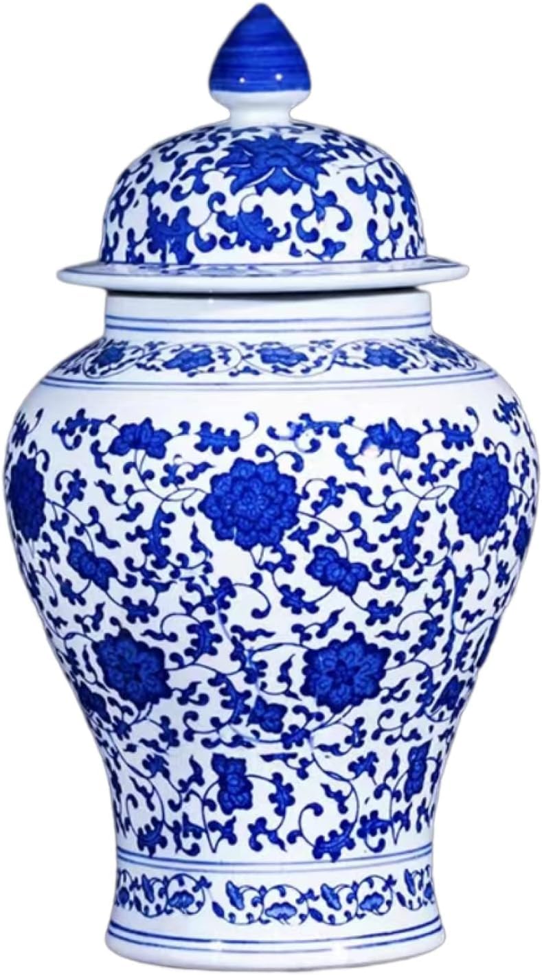 Vase Tabletop Decorative Classic Ceramic Vases for Art Decoration Chinese Retro Porcelain with Peony Painting 39×21cm