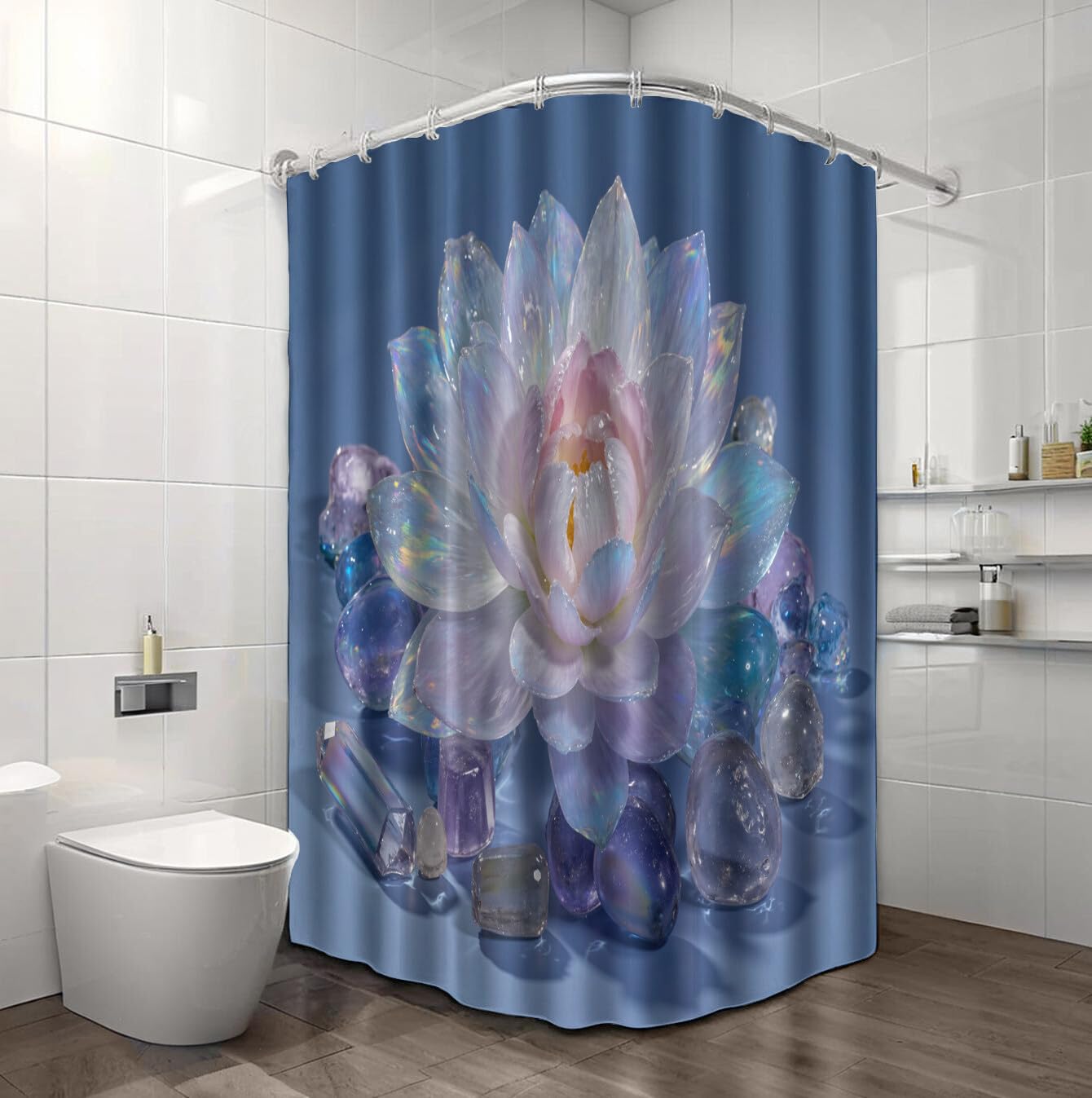 Rideau Douche,Rideau Baignoire Lavable en Machine Rideaux Douche Tissus Lavable Rideau De Baignoire Lavable pour Salle De Bain Domicile Baignoire Famille,Lotus De Cristal,