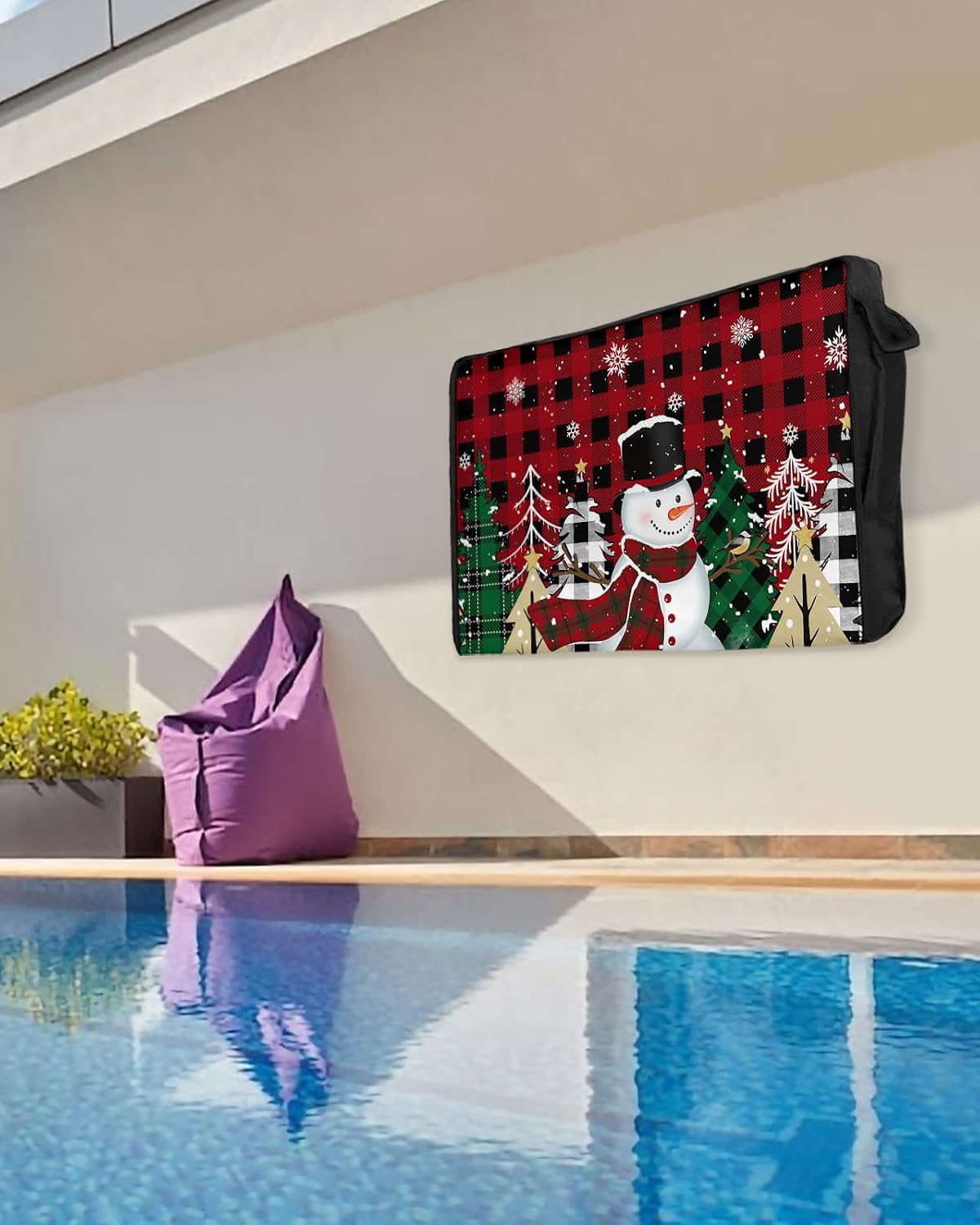 Outdoor TV Cover - Red Check Christmas Snowflake Xmas Tree Waterproof and Weatherproof 80"-85" LCD Movable Shield TV Display Screen Protector Outside Television Covers