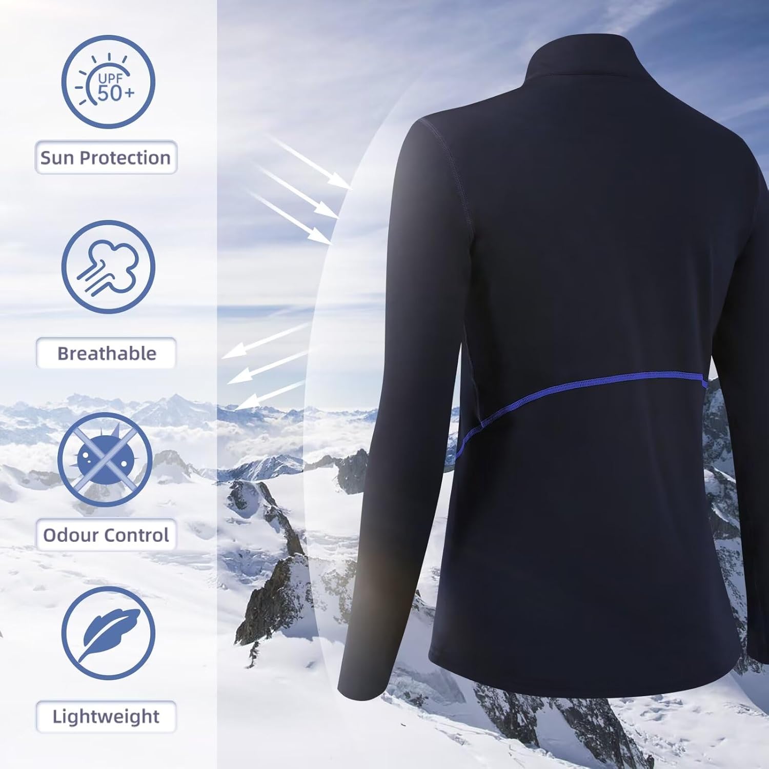 Women's Thermal Long Sleeve Sweat Shirts 1/4 Zip Running Pullover Quick Dry Jogging Outfits Base Layer for Women - Image 3