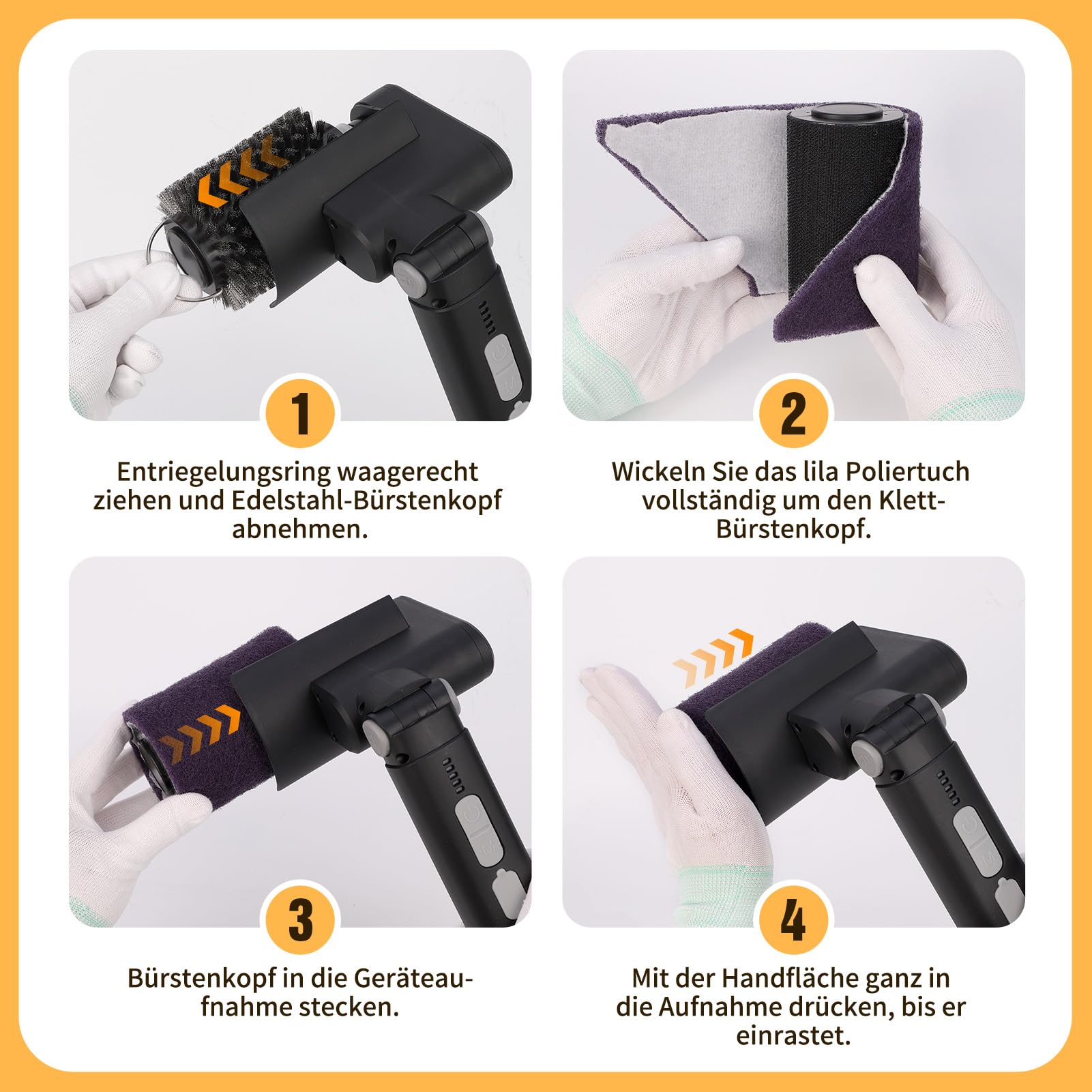 Ersatzbürstenköpfe für elektrische Grillbürsten - 3-in-1-Grillbürstenersatzset, enthält Edelstahldrahtbürstenkopf, Polierpolster & Scherpolster