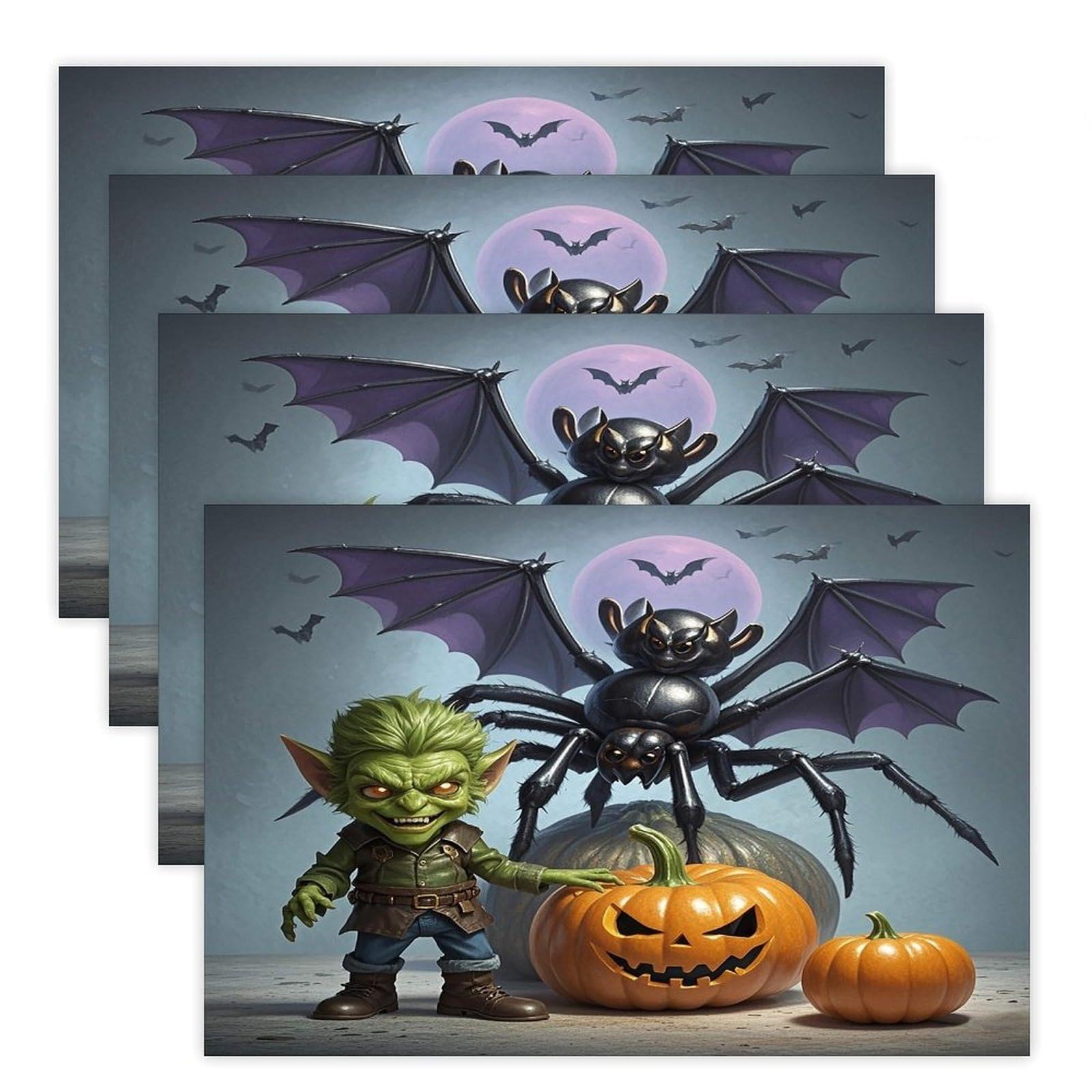 Elf Pumpkin Night Placemats Non-Slip Heat Resistant Table Mats Flax Washable Cloth Place Mats Easy to Clean Premium Placemat for Kitchen Dining Table Decor Party Outdoor