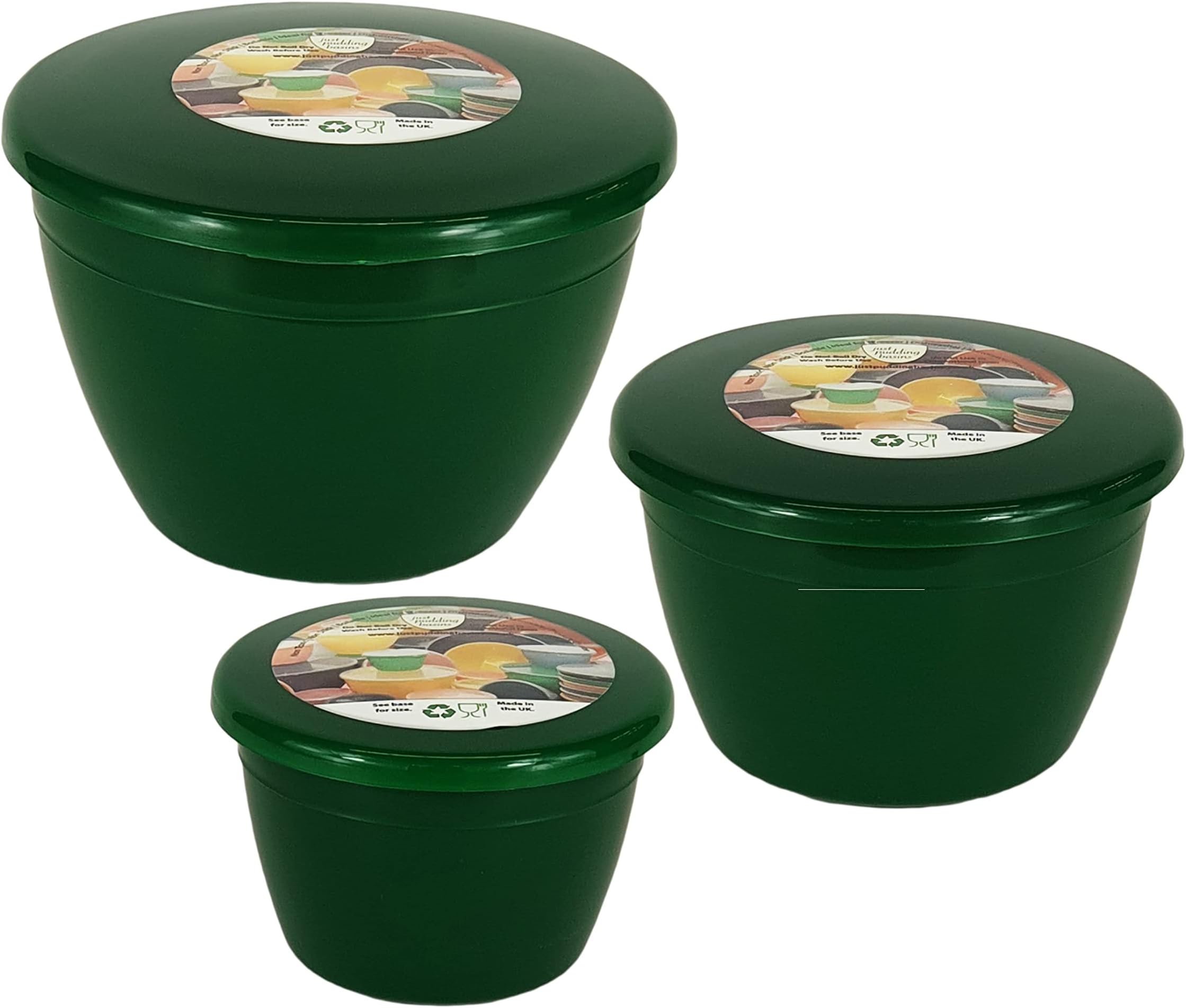 Just Pudding Basins3 Smaller Sizes in One Set Steam Pudding Bowls, Basin and Lid 1x 1/4 Pint, 1x 1/2 Pint 1x 1 Pint (Emerald)