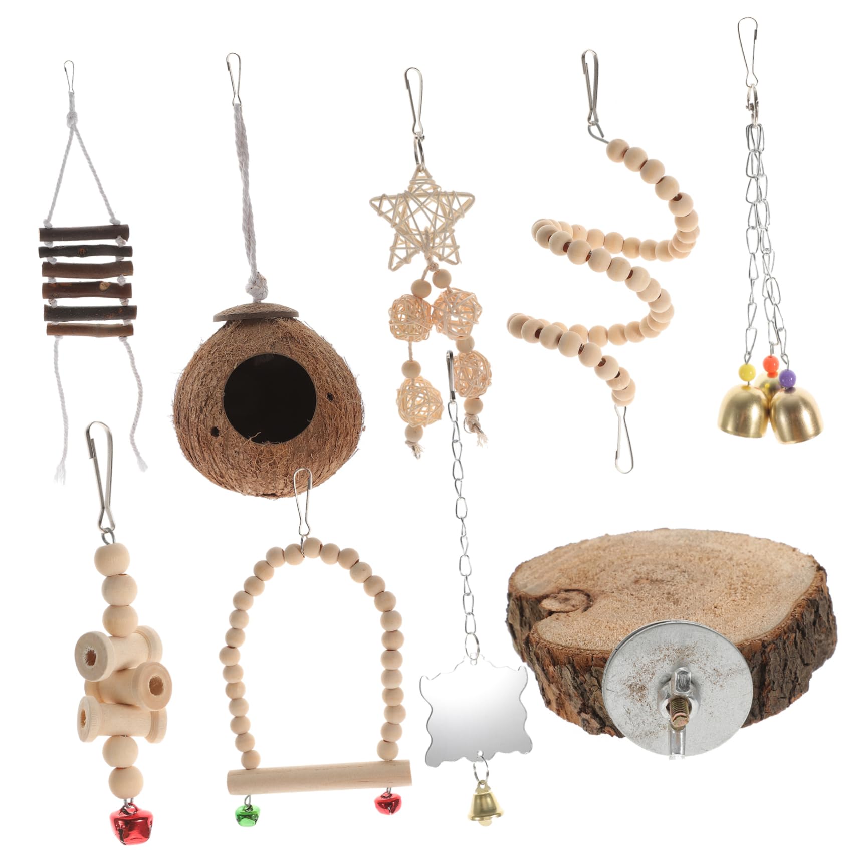 BESPORTBLE 9pièces Jouets à Mâcher Naturel pour Oiseaux Accessoires De Cage avec Échelle pour Perroquets Calopsittes Et Oiseaux