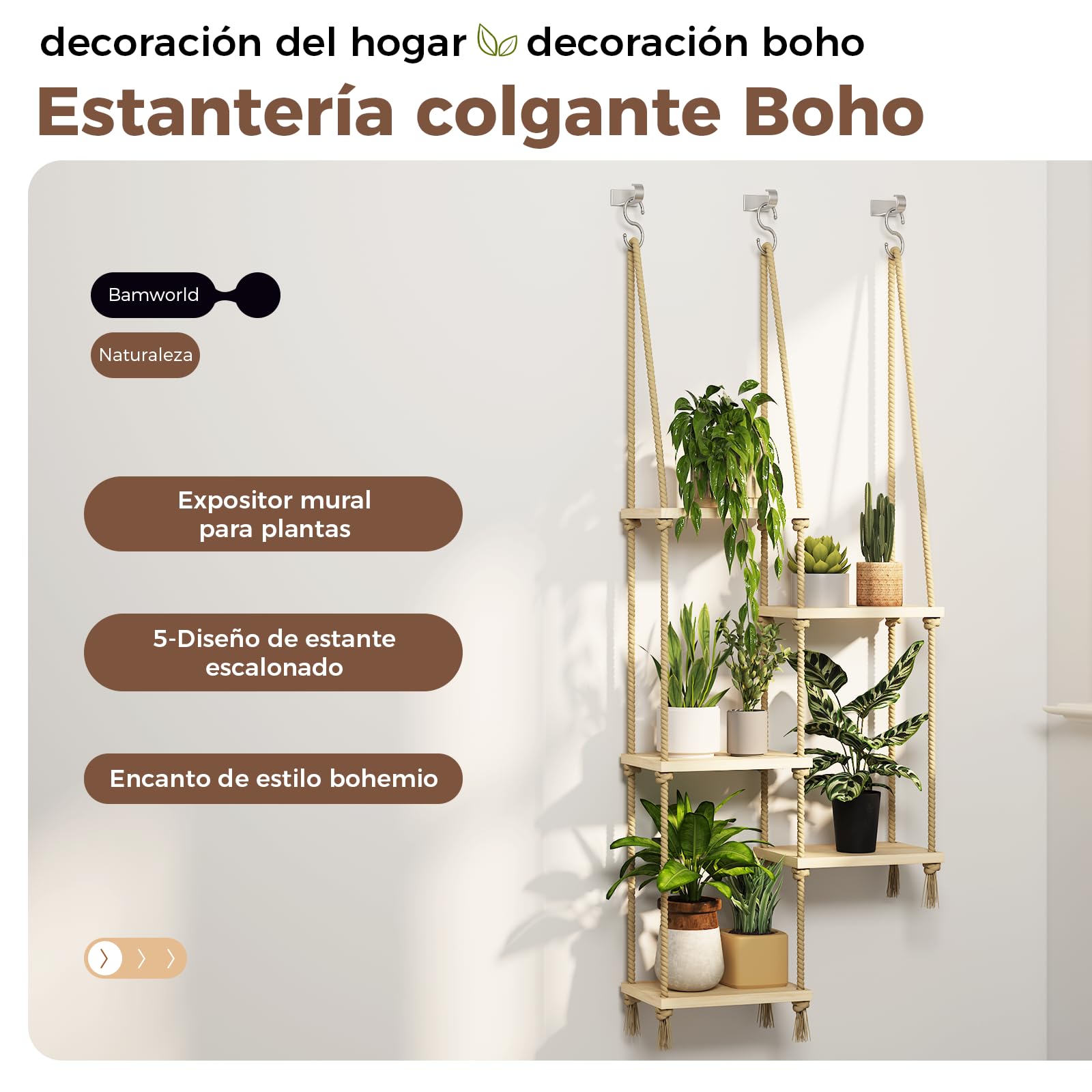 Bamworld Estantes Colgantes para Plantas Colgador de Plantas de Interior Estantes para Plantas de Ventana de Madera Estante de Pared para Plantas de Ventana Estante para Plantas de Alféizar de Ventana