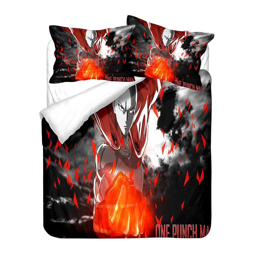 NICHIYOBI One Punch-Man Duvet Cover Bedding Set - Duvet Cover and Pillowcase, Microfibre, 3D Digital Print, Three-Piece Bed Linen (4, Single 135 x 200 cm)