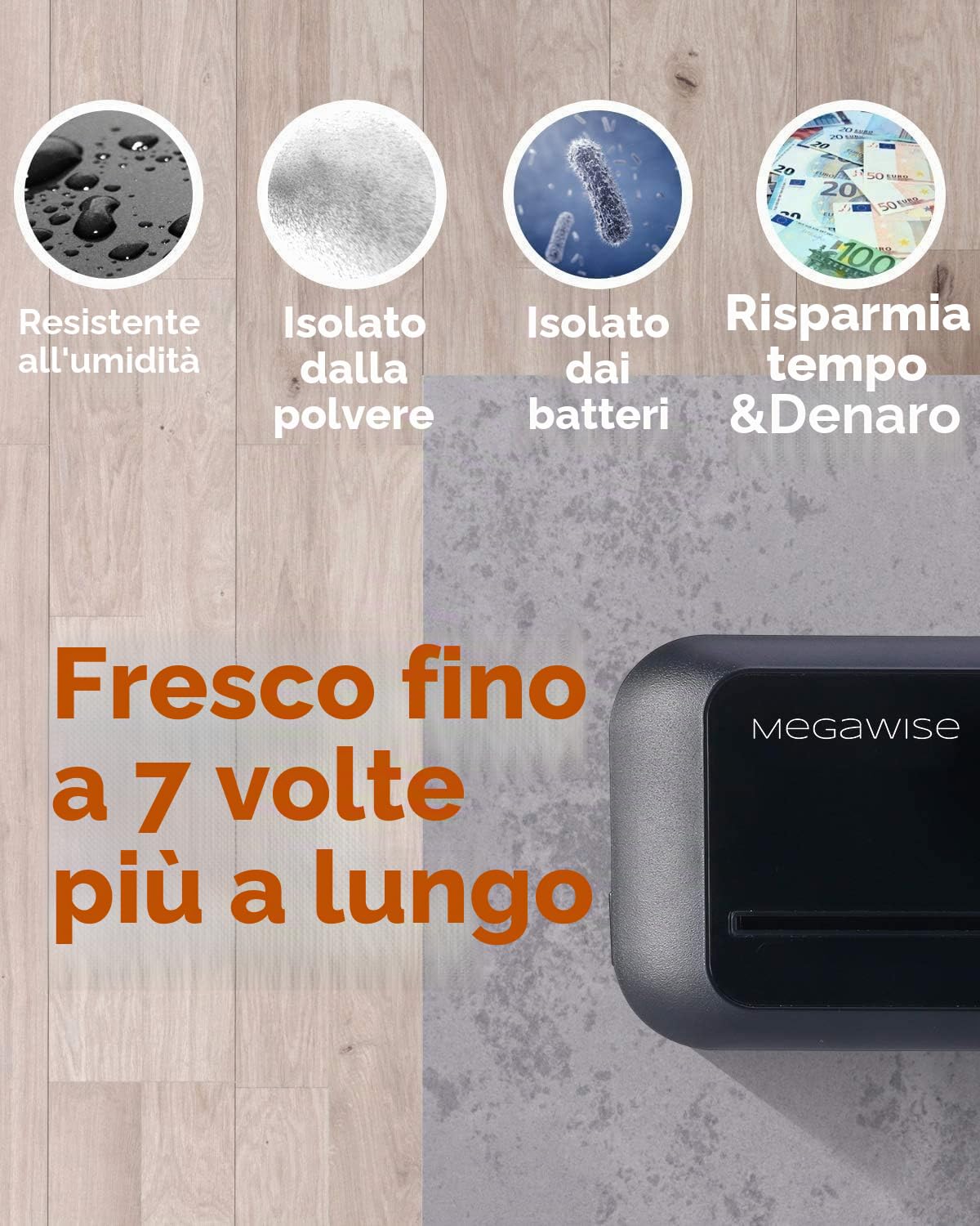 MegaWise Conservatore di Cibo Sottovuoto | 80kPa | Sacchetti e Taglierina | Macchina Automatica per Sigillare Alimenti | Modalità Secco Umido Fresco | Per Tutte le Esigenze di Conservazione