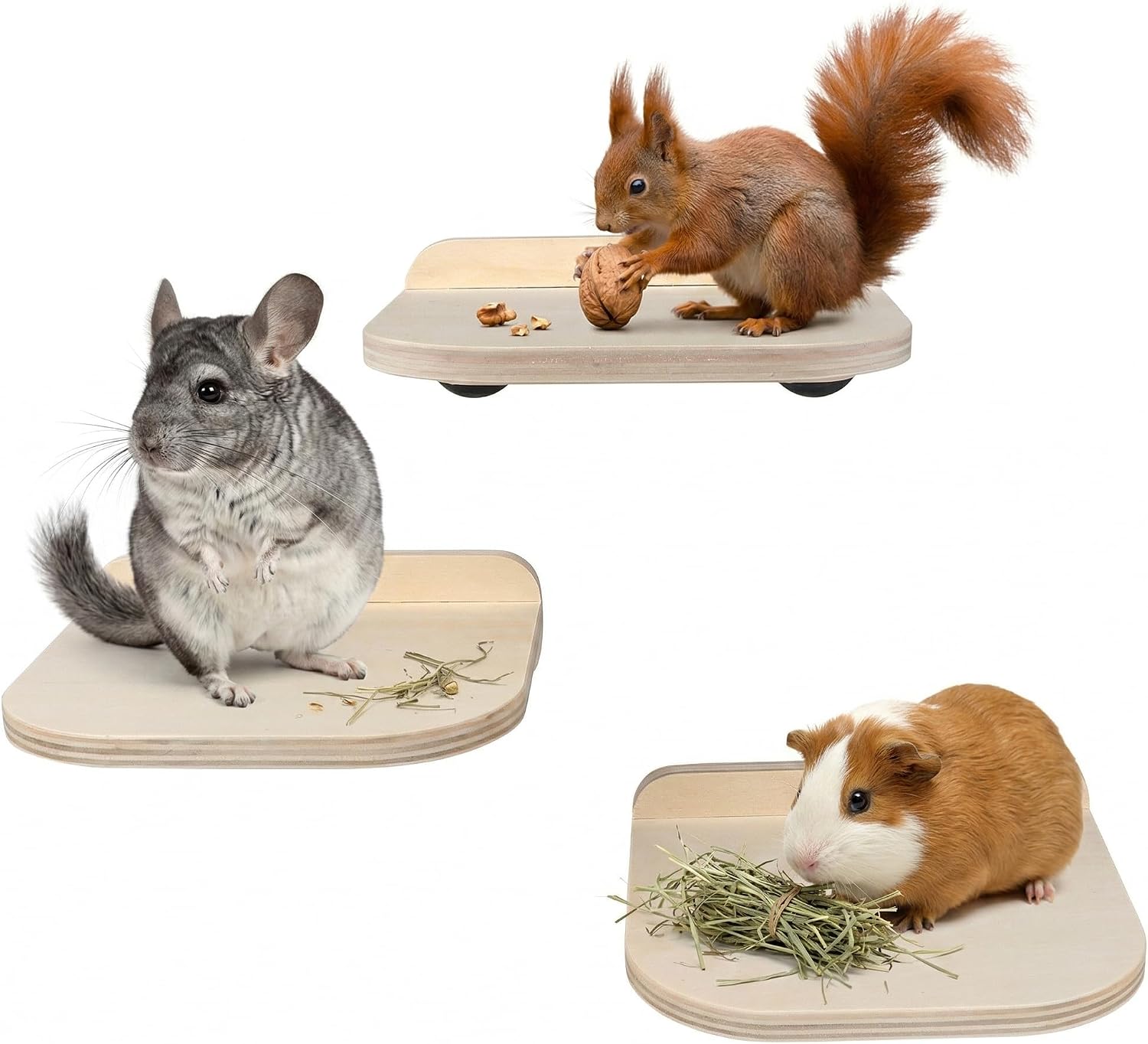Chinchilla Wooden Platform Set Chinchilla Cage Ledges | Small Animals Cage Accessories for Squirrel Gerbil Suger Glider Hamsters (3Pcs of Small Platform)